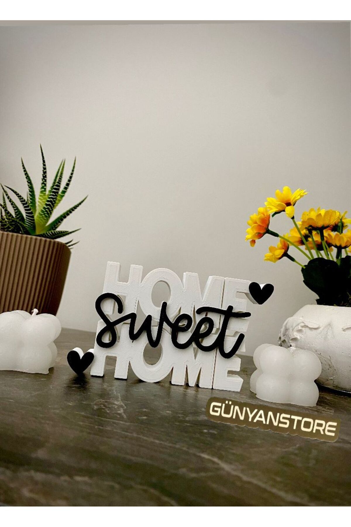 Günyan Store Dekoratif "Home Sweet Home" Biblo, Şık Masa & Raf Süsü