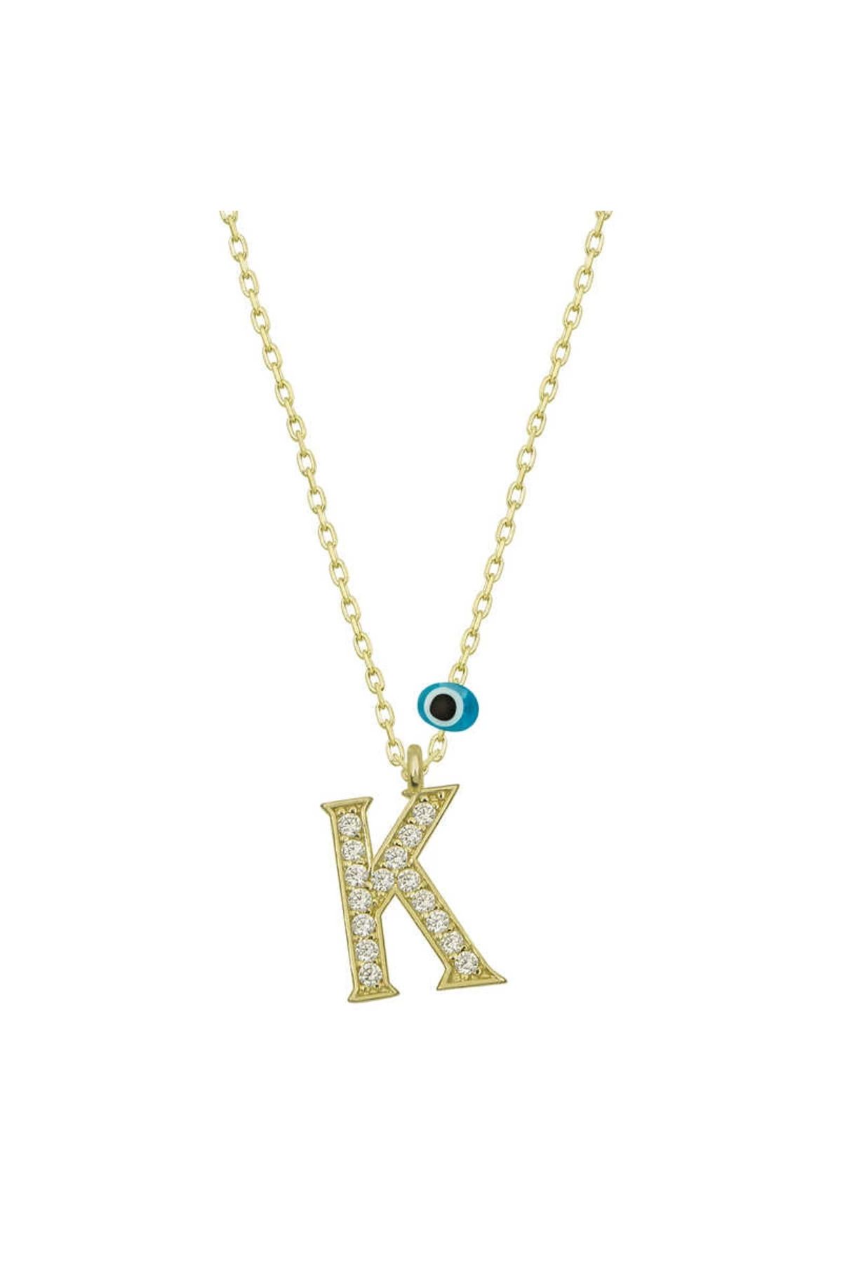 MT29 GİYİM 925 Ayar Gümüş Nazar Gold K Harfi Kadın Gümüş Kolye (T6787) (336336)