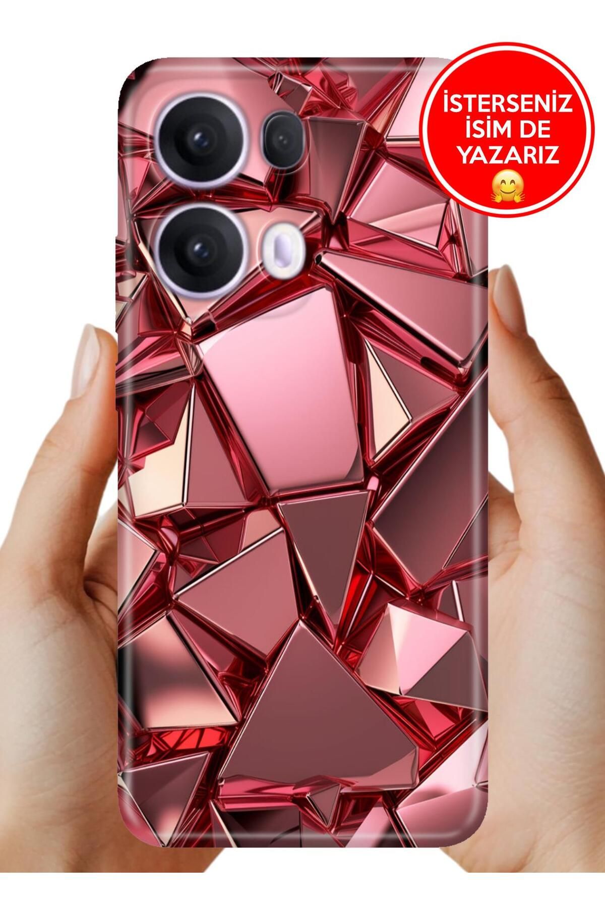 OPPO Reno 13 Pro Kılıf Oppo Reno 13 Pro Desenli Şeffaf Kılıf Üzeri Silikon PembeDeco