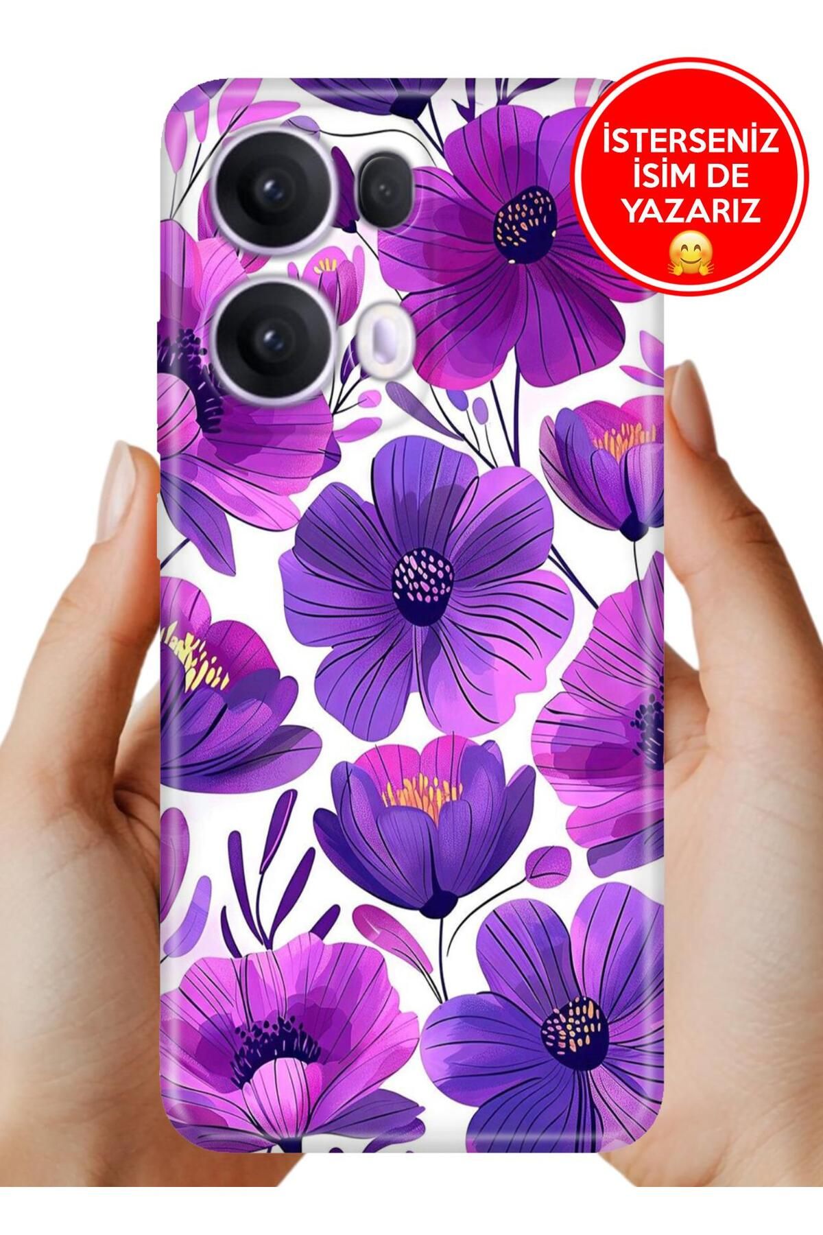 OPPO Reno 13 Pro Kılıf Oppo Reno 13 Pro A Kalite Baskılı Art Silikon Mor Çiçekler