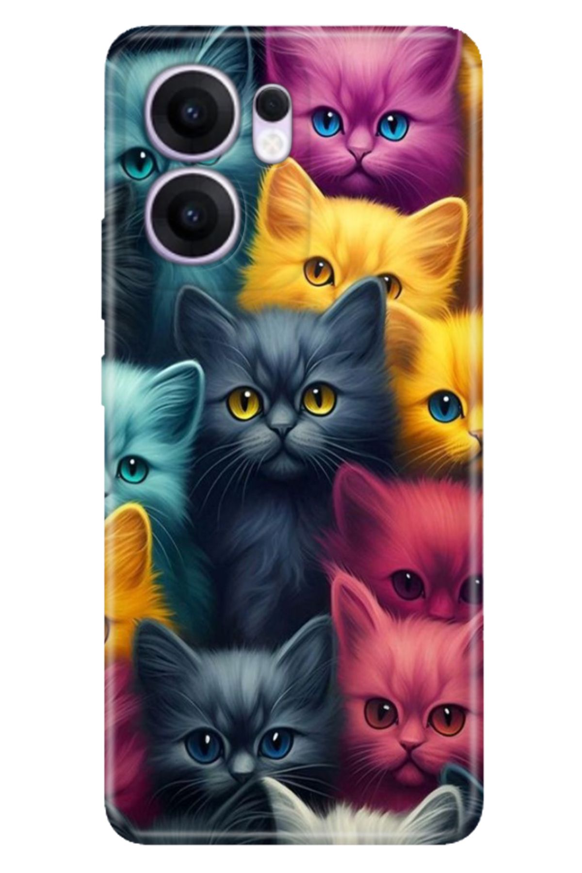 OPPO Reno 13F 5G Kılıf Retro Art Desenli Esnek Silikon Kedicikler