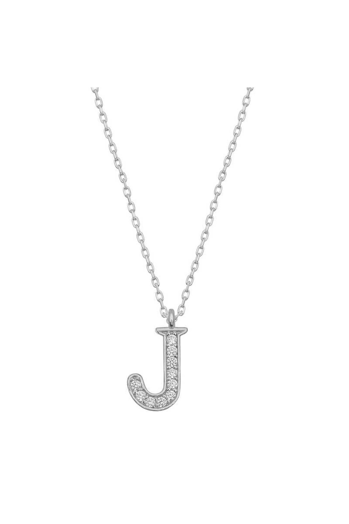 KAKTÜS JACK 925 Ayar Gümüş Rodyum Kaplama J Harfi Kadın Gümüş Kolye (T6687) (336336)