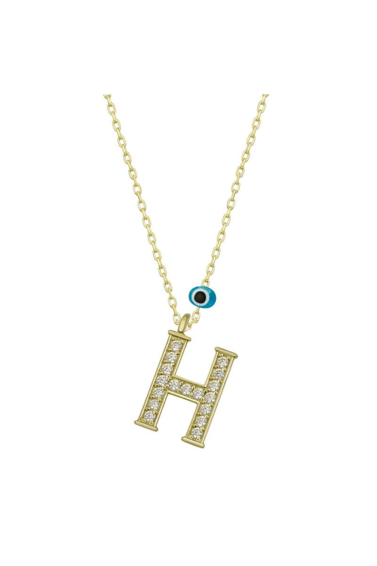 MT29 GİYİM 925 Ayar Gümüş Nazar Gold H Harfi Kadın Gümüş Kolye (T6783) (336336)
