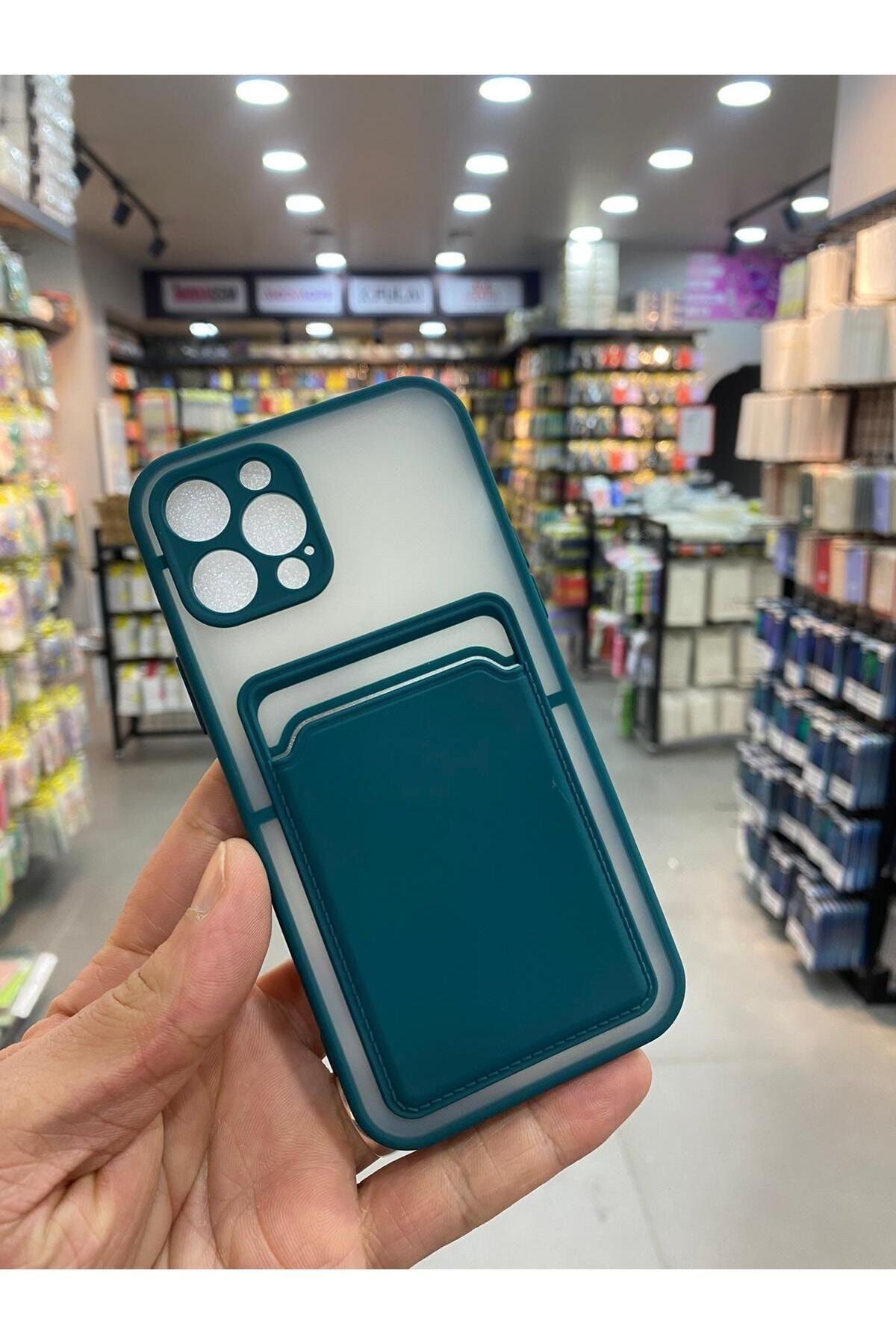 GRABONO Apple iPhone 12 Pro Kılıf Kredi Kartlıklı Silinebilir Arkası Mat Silikon Kenar Renkli