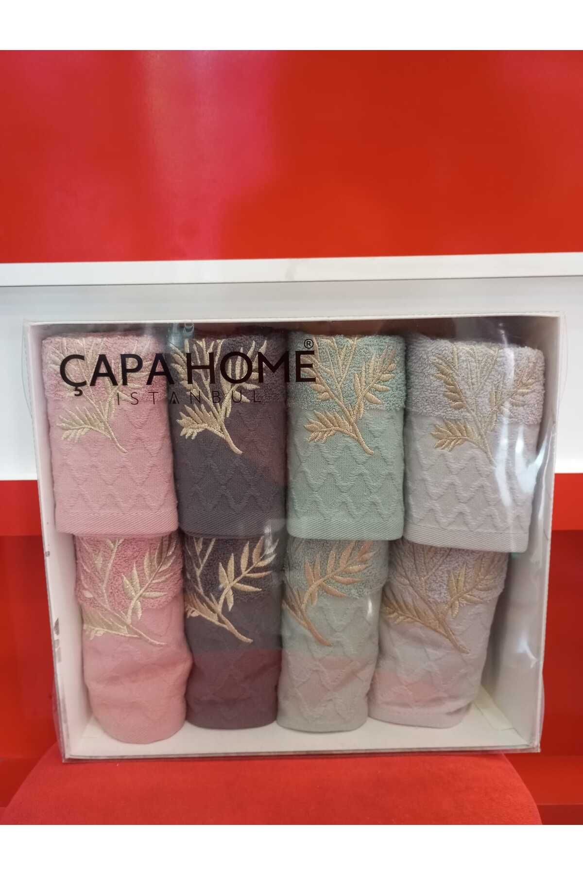 Çapa Home 8 Lİ PREMİUM KALİTE İŞLEME PAMUKLU ÇEYİZLİK HEDİYELİK GÜNDELİK MUTFAK VE EL YÜZ HAVLUSU 50X90