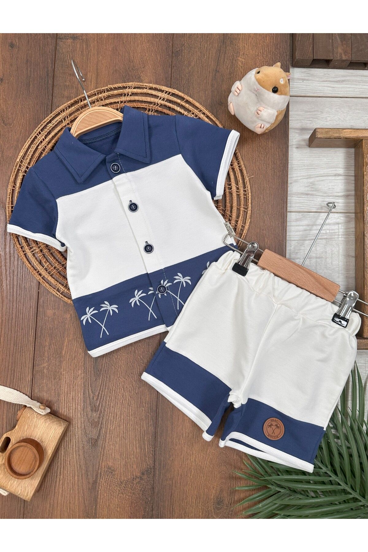 Baby Waka PALMİYE DESENLİ DÜĞME DETAYLI POLO YAKA BEBEK TAKIM