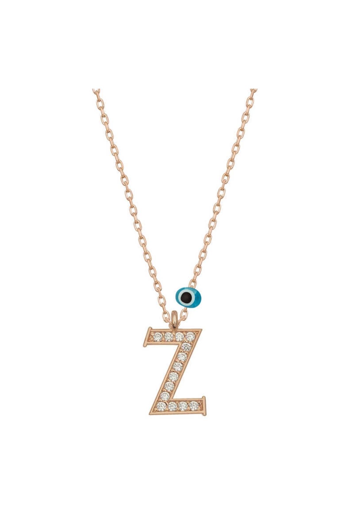 KAKTÜS JACK 925 Ayar Gümüş Nazar Rose Z Harfi Kadın Gümüş Kolye (T6895) (336336)