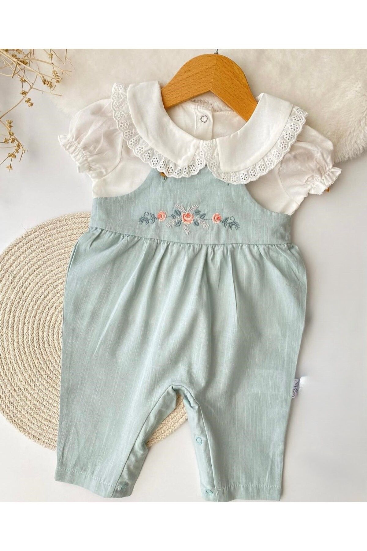 Serackids Çiçek Nakışlı Salopet 2 li Takım