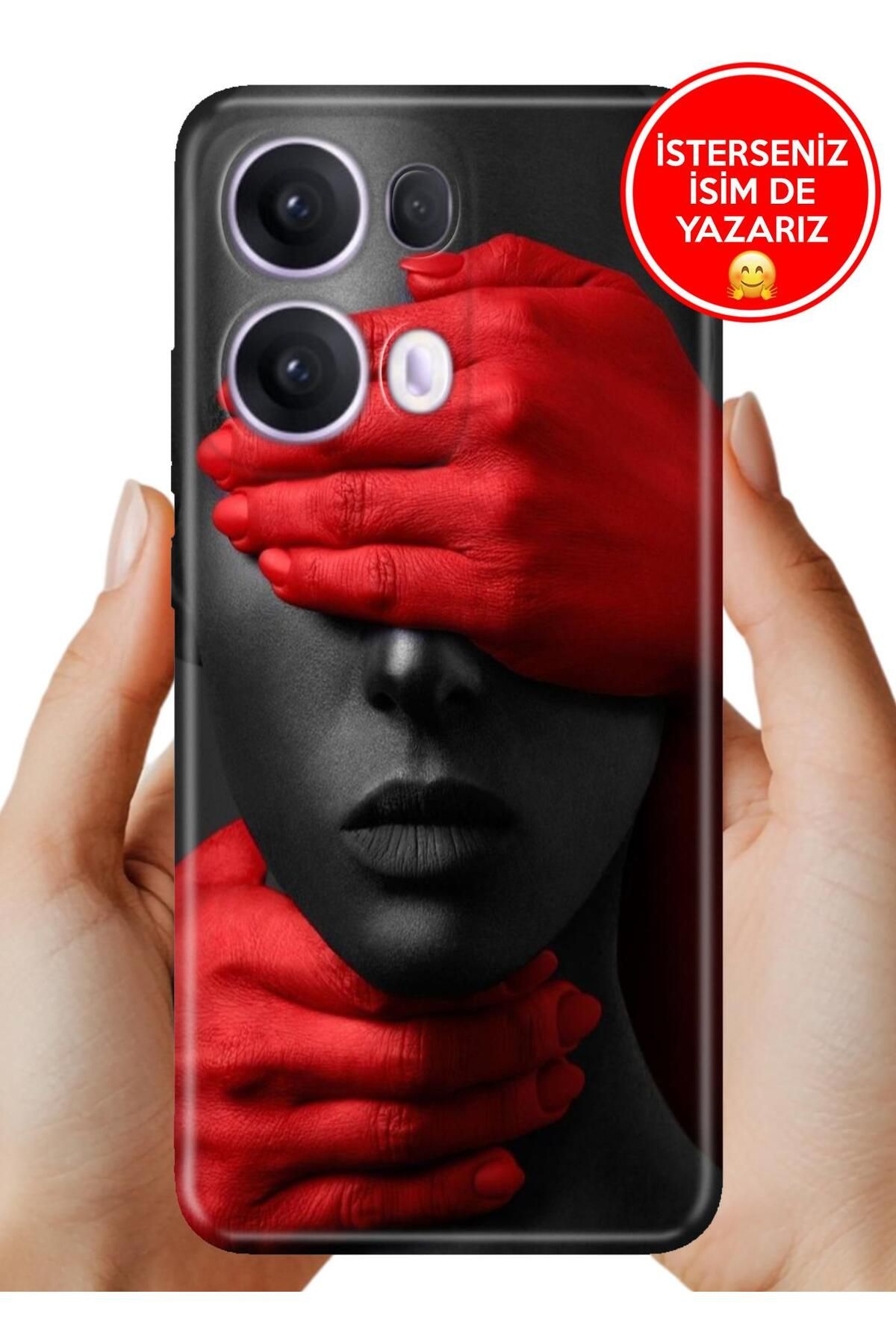 OPPO Reno 13 Pro Kılıf Oppo Reno 13 Pro Desenli Şeffaf Kılıf Üzeri Silikon Red Model