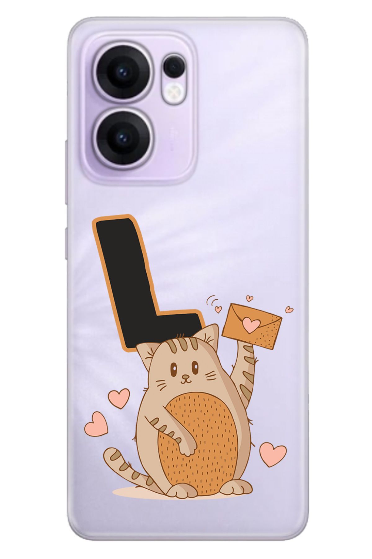 OPPO Reno 13F 5G Kılıf Tema Art Desenli Baskılı Silikon Kedili L Harfi