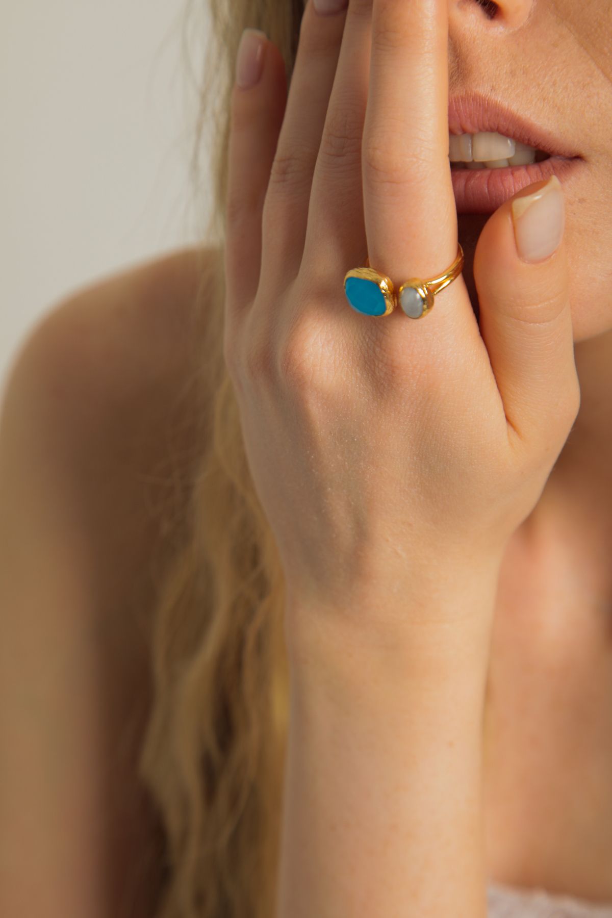 Soa Jewellery Jade & Ay Taşı İkili Sıvama Yüzük