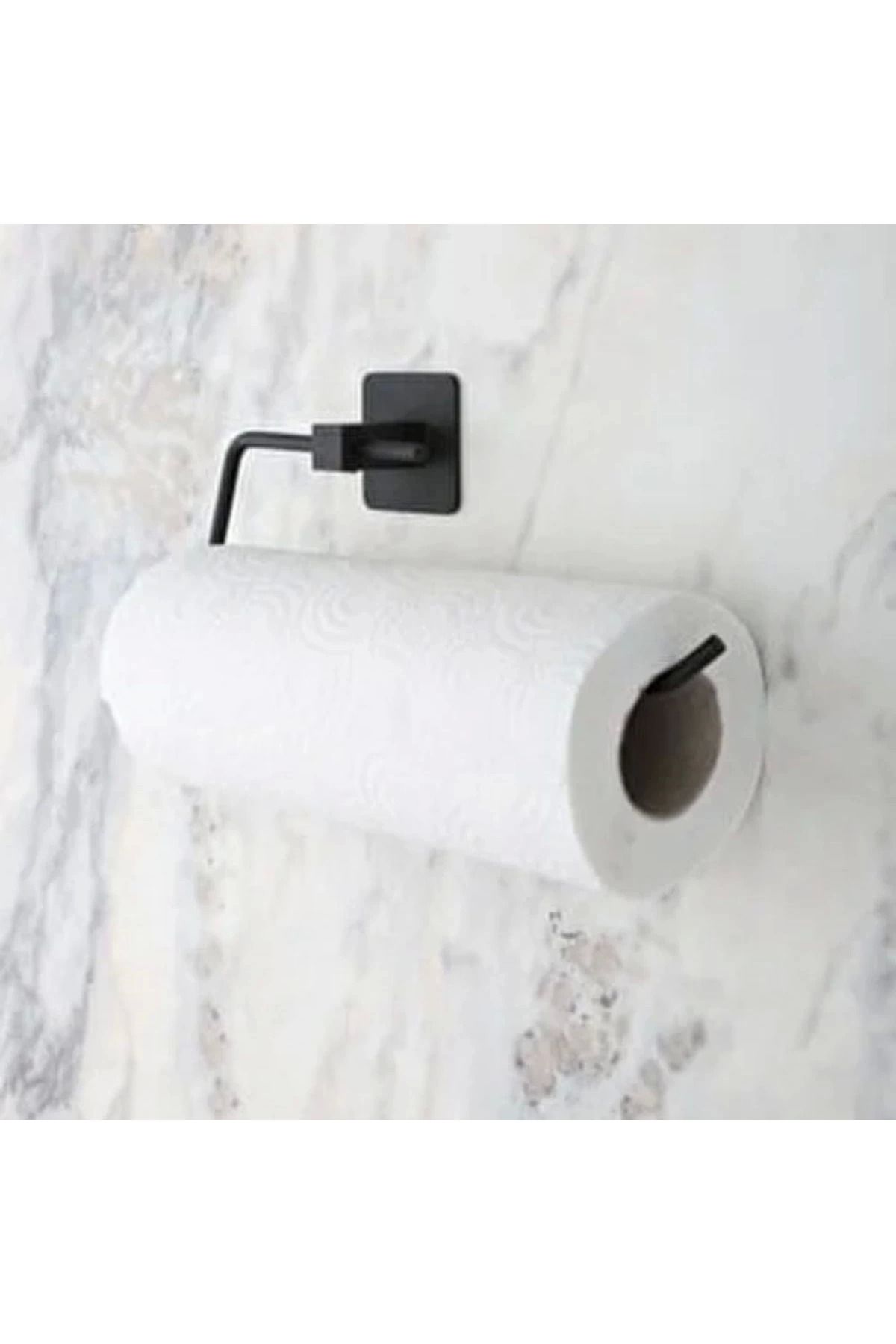 gizmurstore Kendiliğinden Yapışkanlı Siyah Paslanmaz Metal Rulo Havluluk Aparat