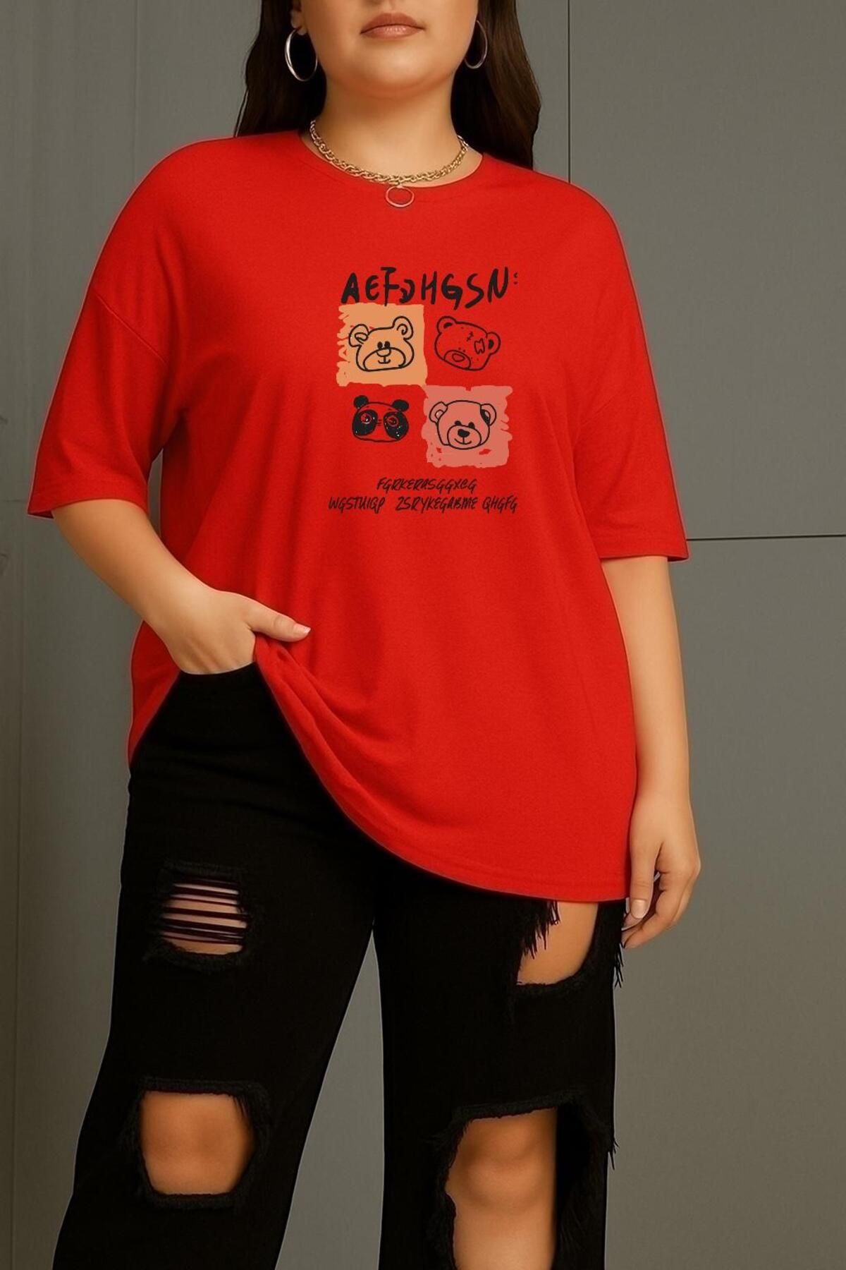 BENROMA BÜYÜK BEDEN AEF AYICIK BASKILI UNİSEX TİŞÖRT