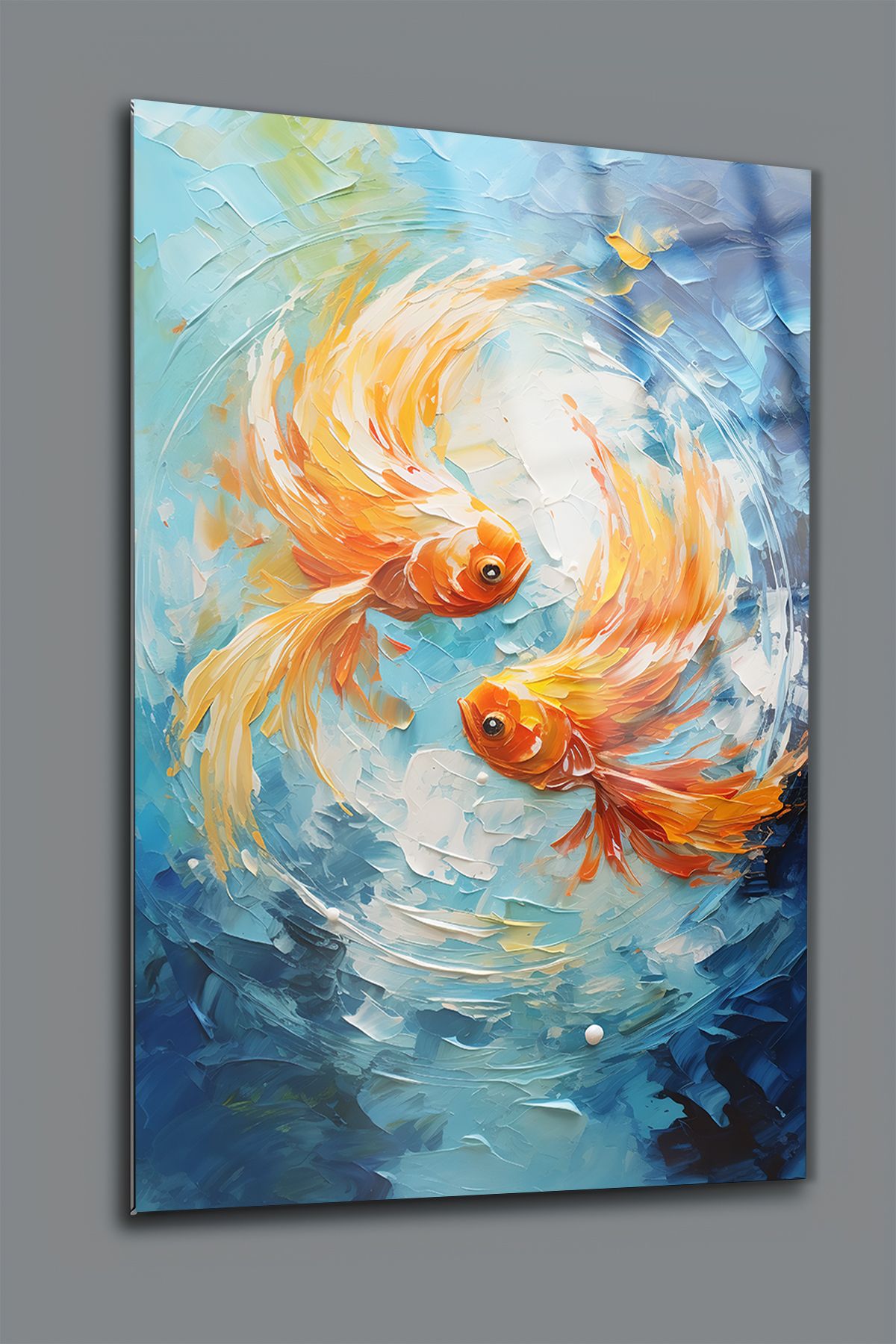 glassartdesign Turuncu Beta Balıkları Cam Tablo-Modern Tablo-Salon Tablosu