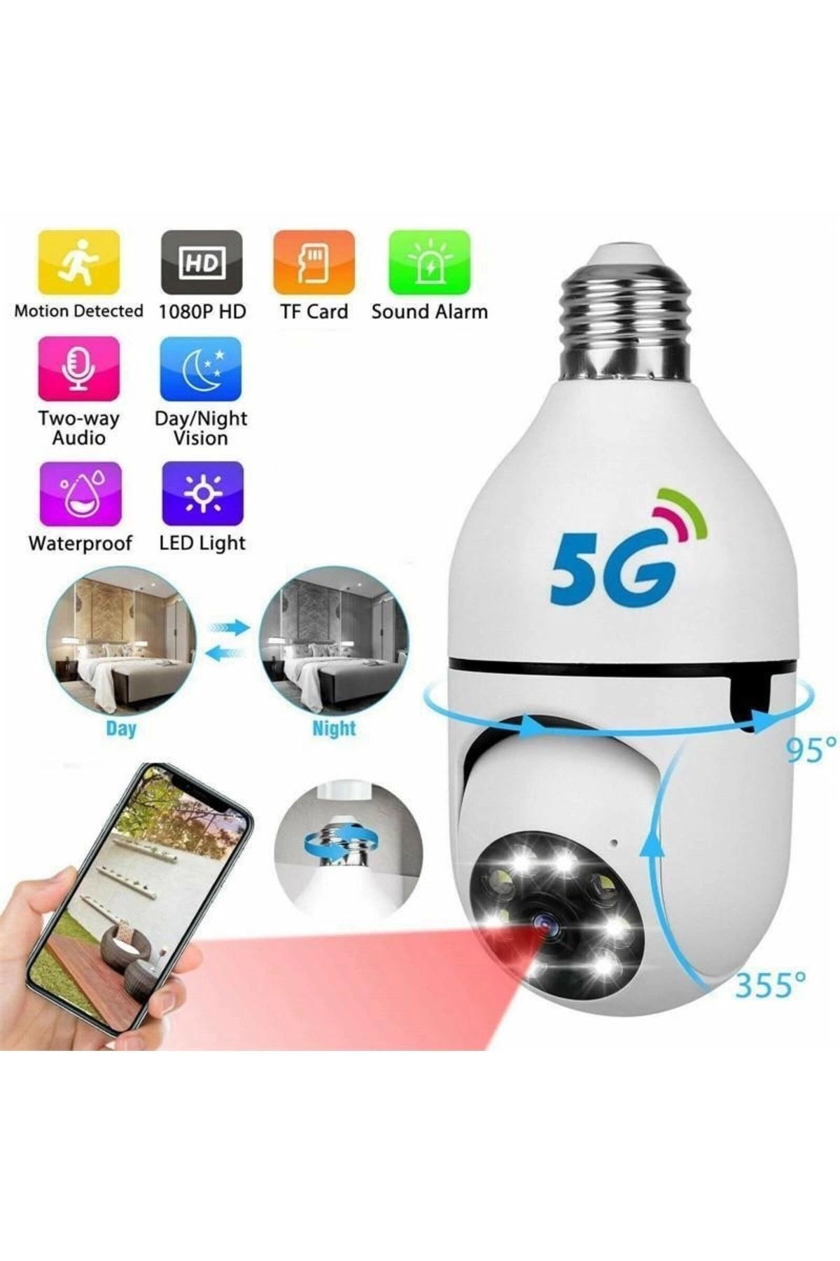 Heez Wifi 360 Panoramik Ampul Kamera Güvenlik Kamerası Çift Wifi 360 Derece Gece Görüşlü