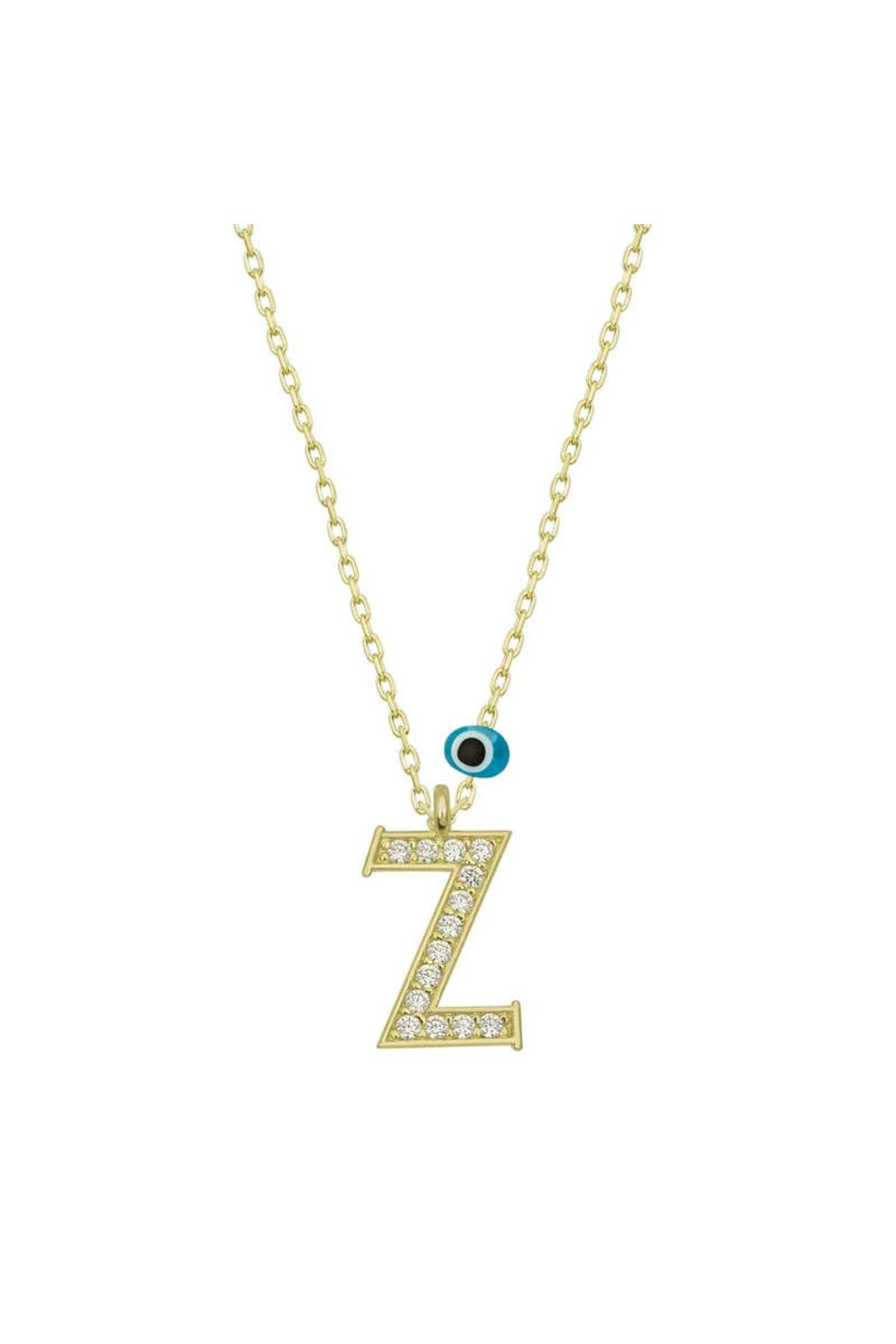 Heez 925 Ayar Gümüş Nazar Gold Z Harfi Kadın Gümüş Kolye (T6802) (336336)