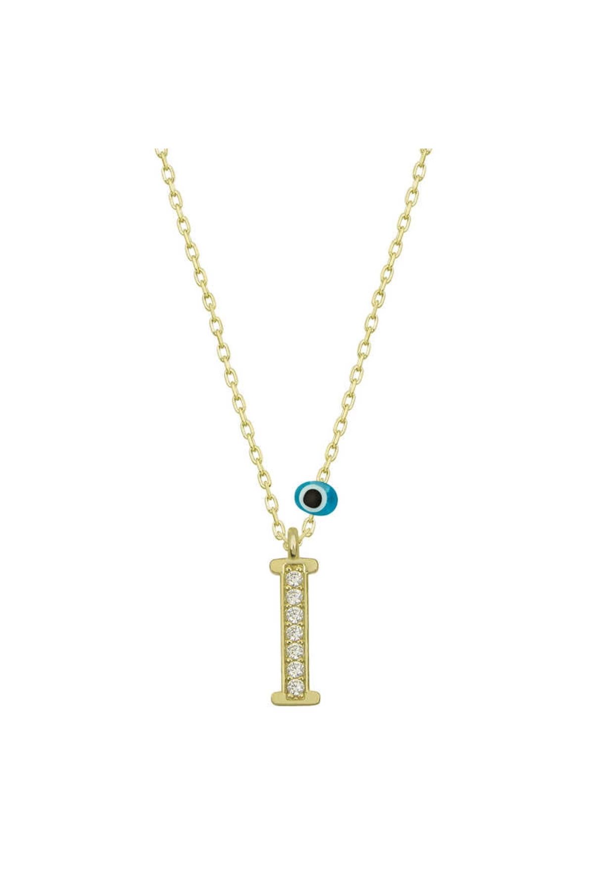 MT29 GİYİM 925 Ayar Gümüş Nazar Gold I Harfi Kadın Gümüş Kolye (T6784) (336336)