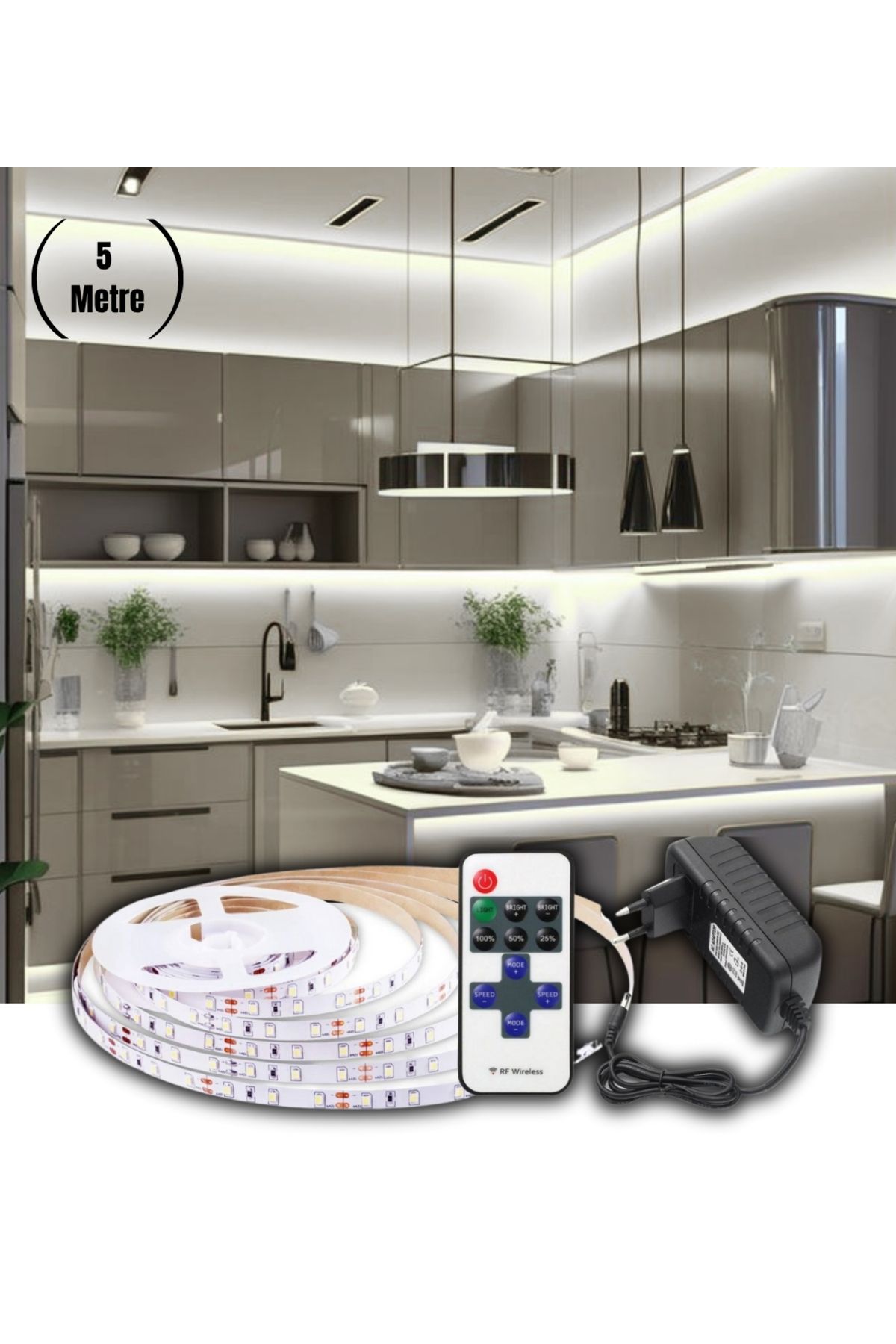 burul SB-6557 5 Metre Beyaz Şerit Led Işık Dimmer Kumandalı Mutfak Tezgah Çalışma Masası Raf Işık