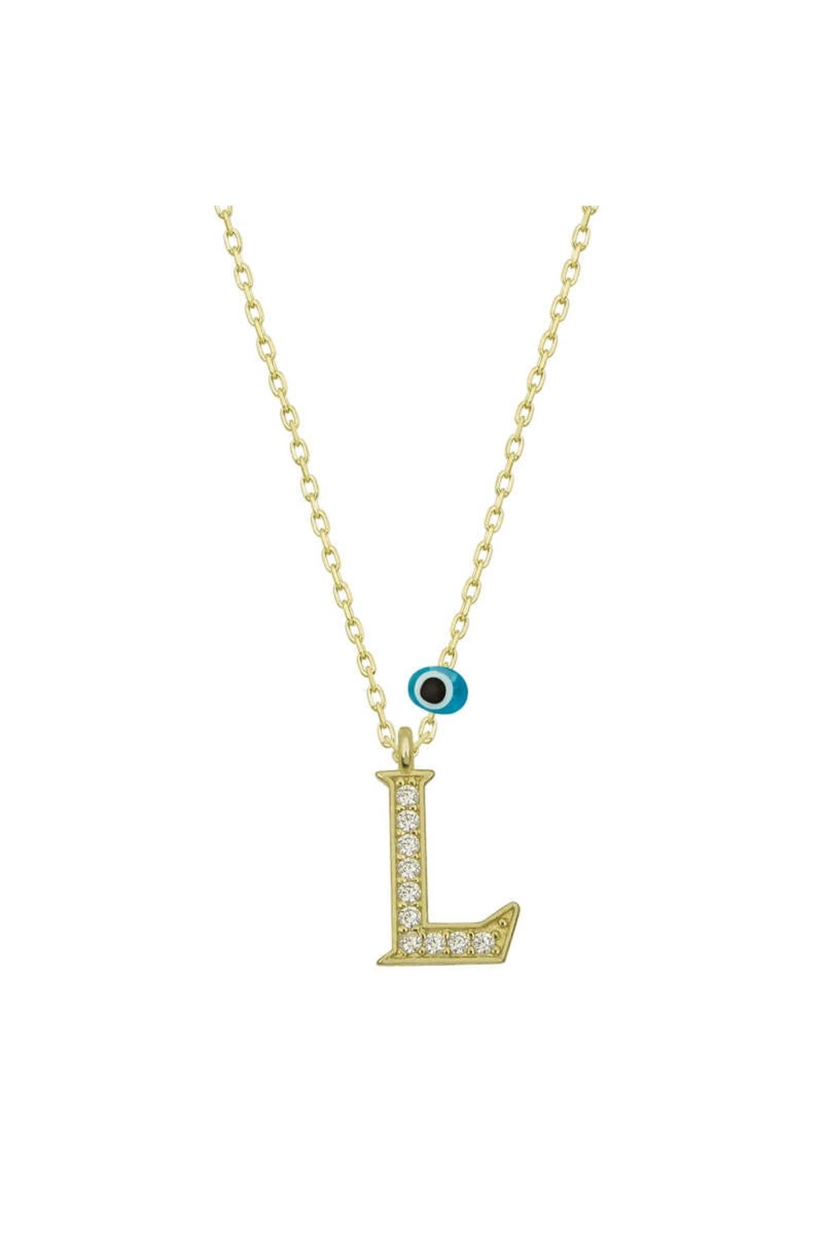 MT29 GİYİM 925 Ayar Gümüş Nazar Gold L Harfi Kadın Gümüş Kolye (T6788) (336336)