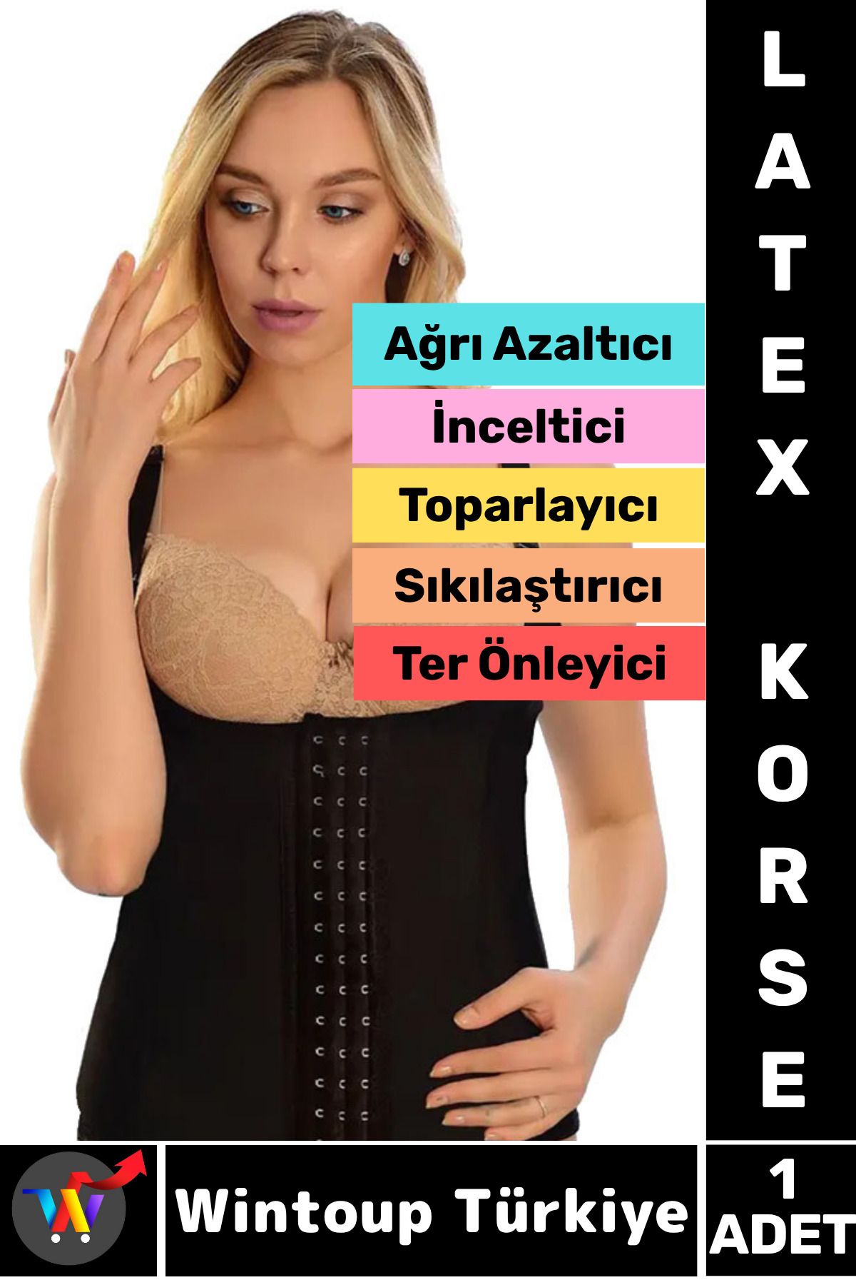 Wintoup Özel Üretim Vücut Şekillendiren Toparlayan İncelten Ağrı Azaltan Ter Emici Kadın Askılı LATEX KORSE