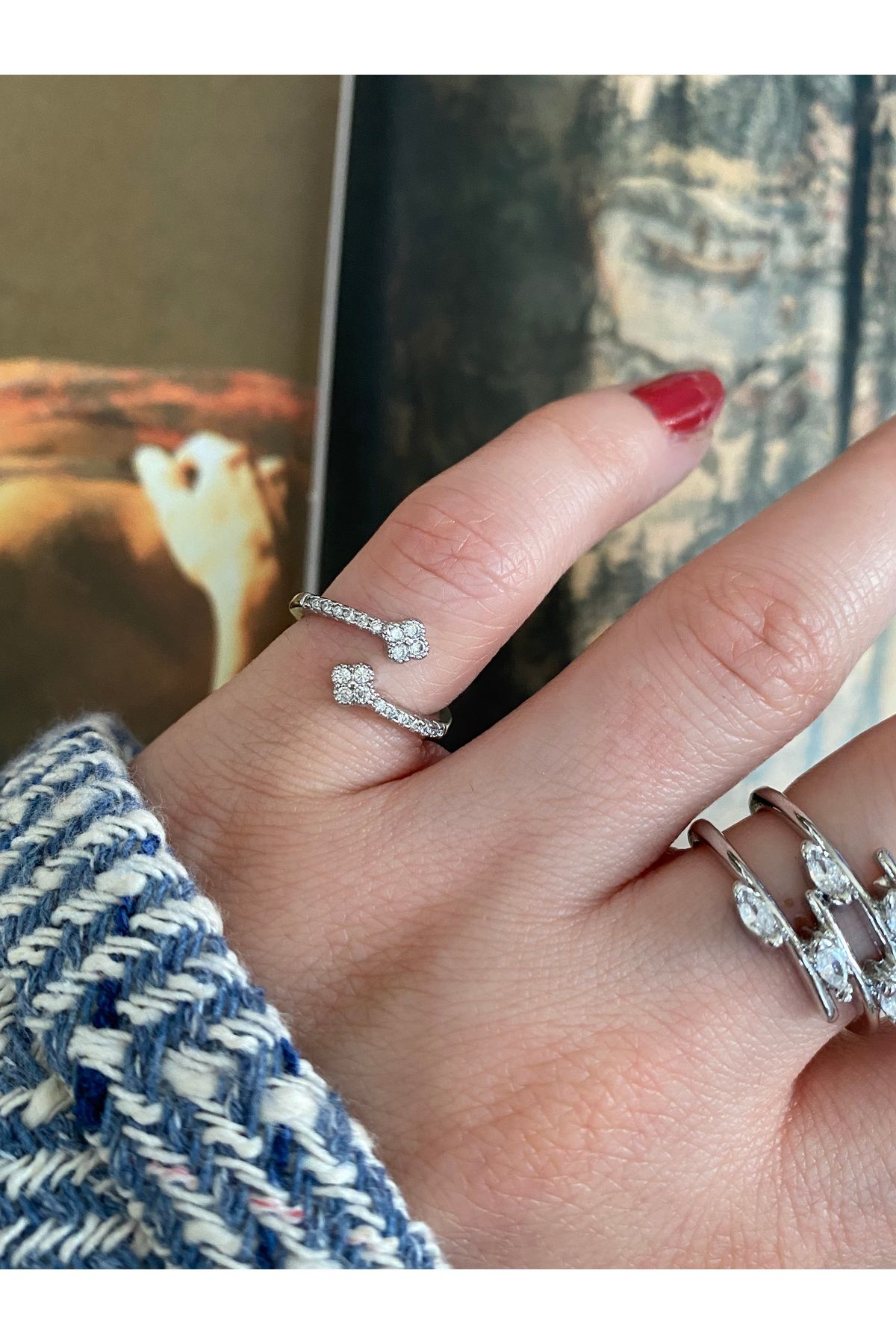 Pinery Jewels Zirkon Taşlı Serçe Parmak Alttan Ayarlamalı Kadın Yüzük