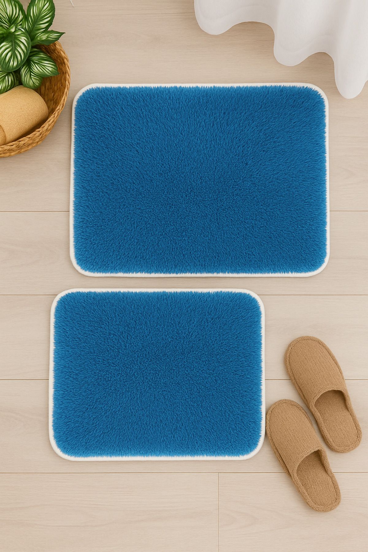 Carpetella Yumuşak Peluş Banyo Halısı 50x60 - 60x90cm Kaymaz Tabanlı Su Emici Banyo Paspas Seti