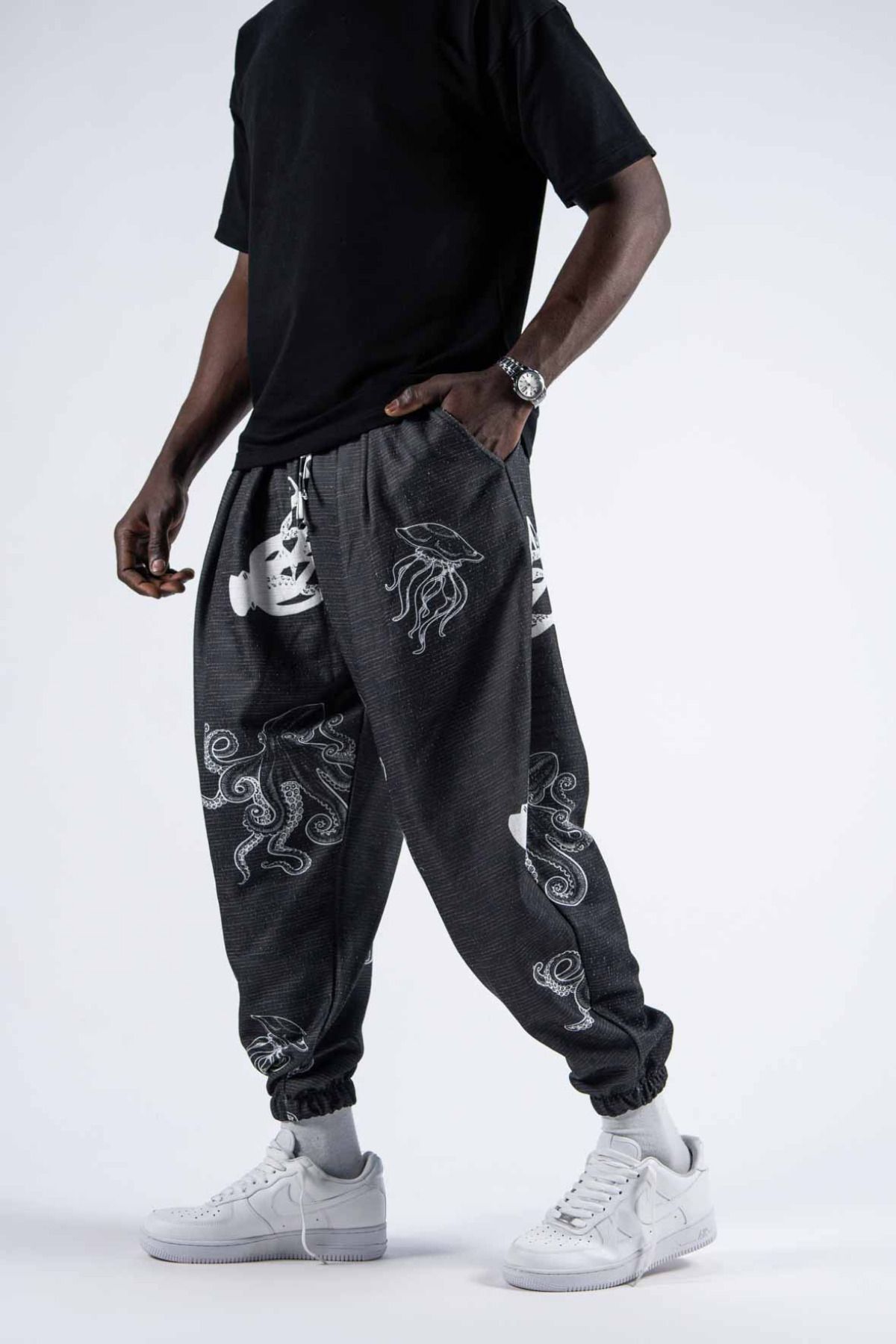 Superbluemexico Erkek Beli Lastikli Bol Füme Jogger Pantolon