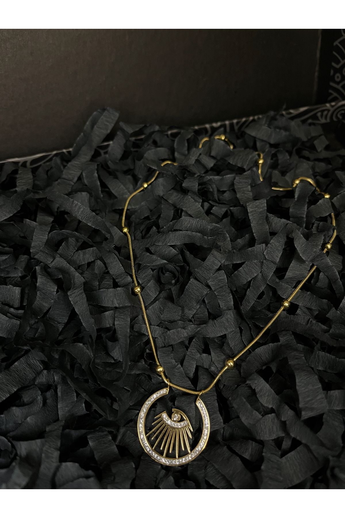 Butik Çelik Gold Zincir Zirkon Taşlı Göz Kolye