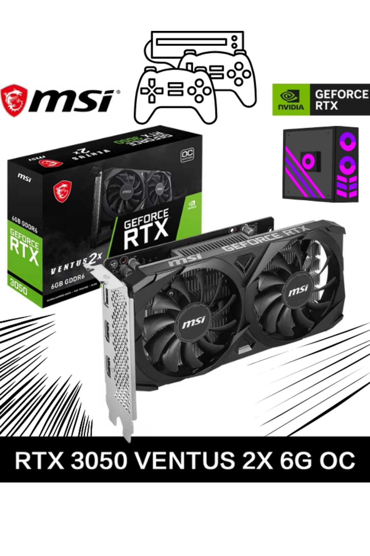 SEDAŞ LIVING UNITS Msı EKRAN KARTI VGA Geforce Rtx3050 Ventus 2x E 6g Oc RTX3050 6gb Gddr6 96B DX12 X8