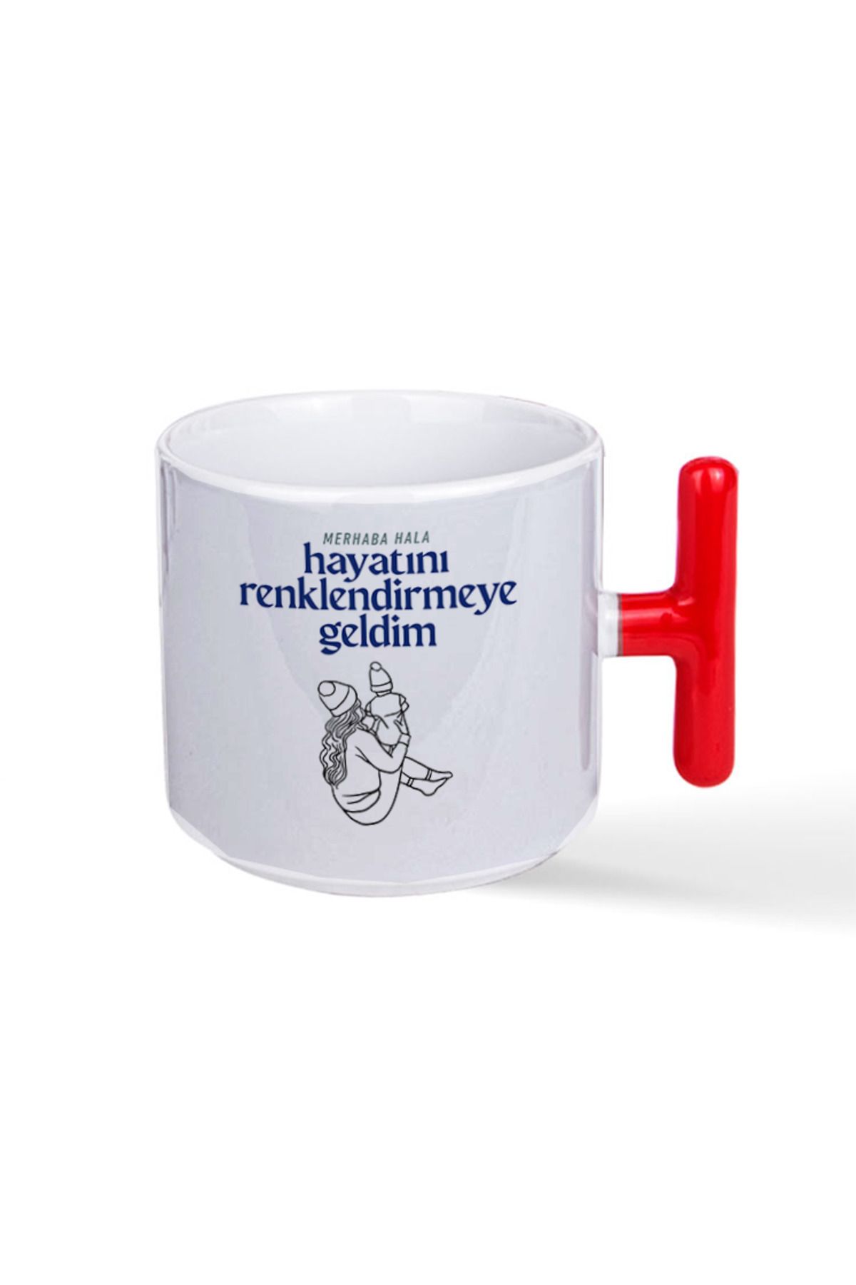 NACARLAR Bebek Müjdesi Vereceklere Özel Merhaba Hala Baskılı Kırmızı T Kulplu Kupa Bardak