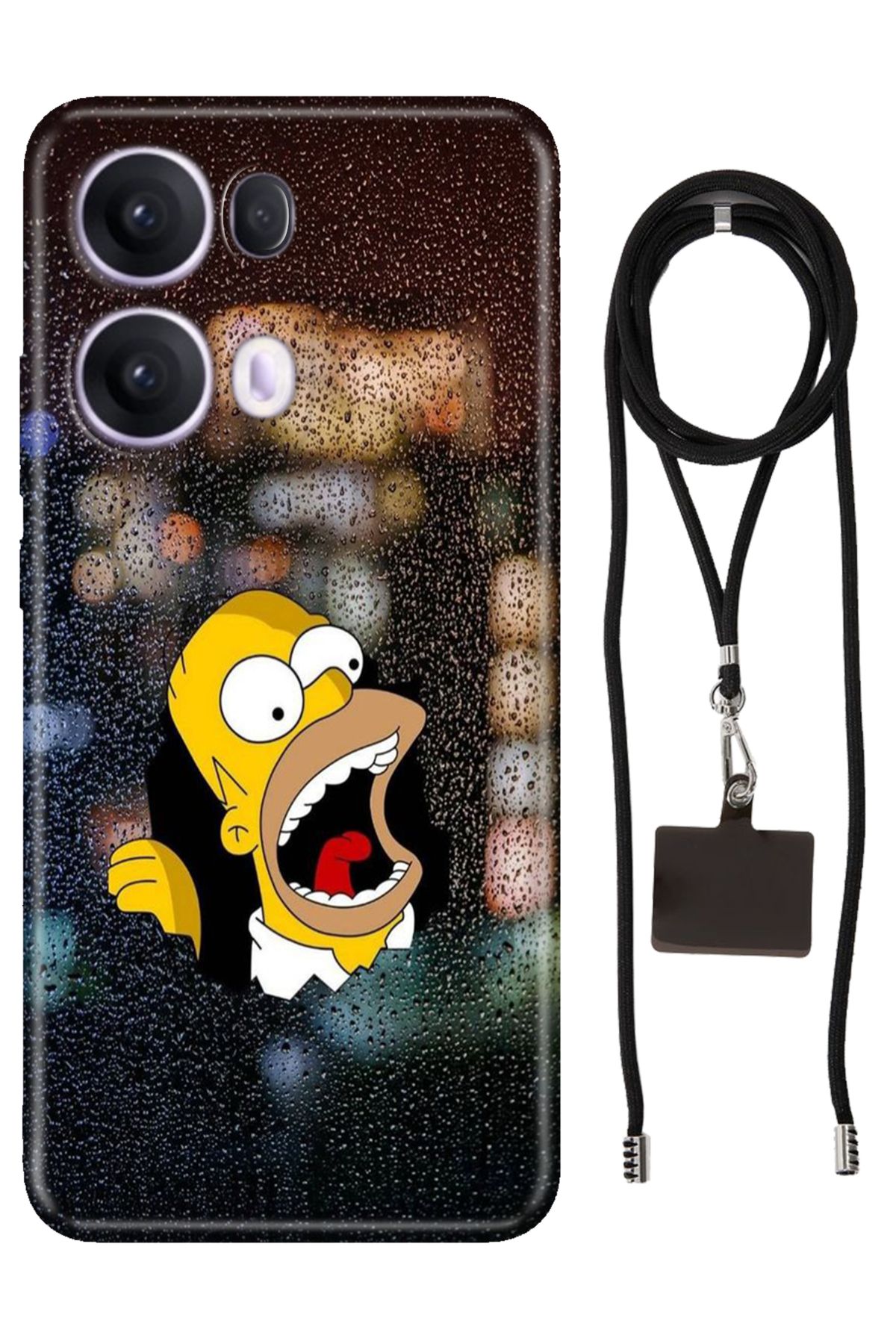 OPPO Reno 13 Pro Oppo Kılıf Silikon Simpson Collage İpli Boyun Askısı