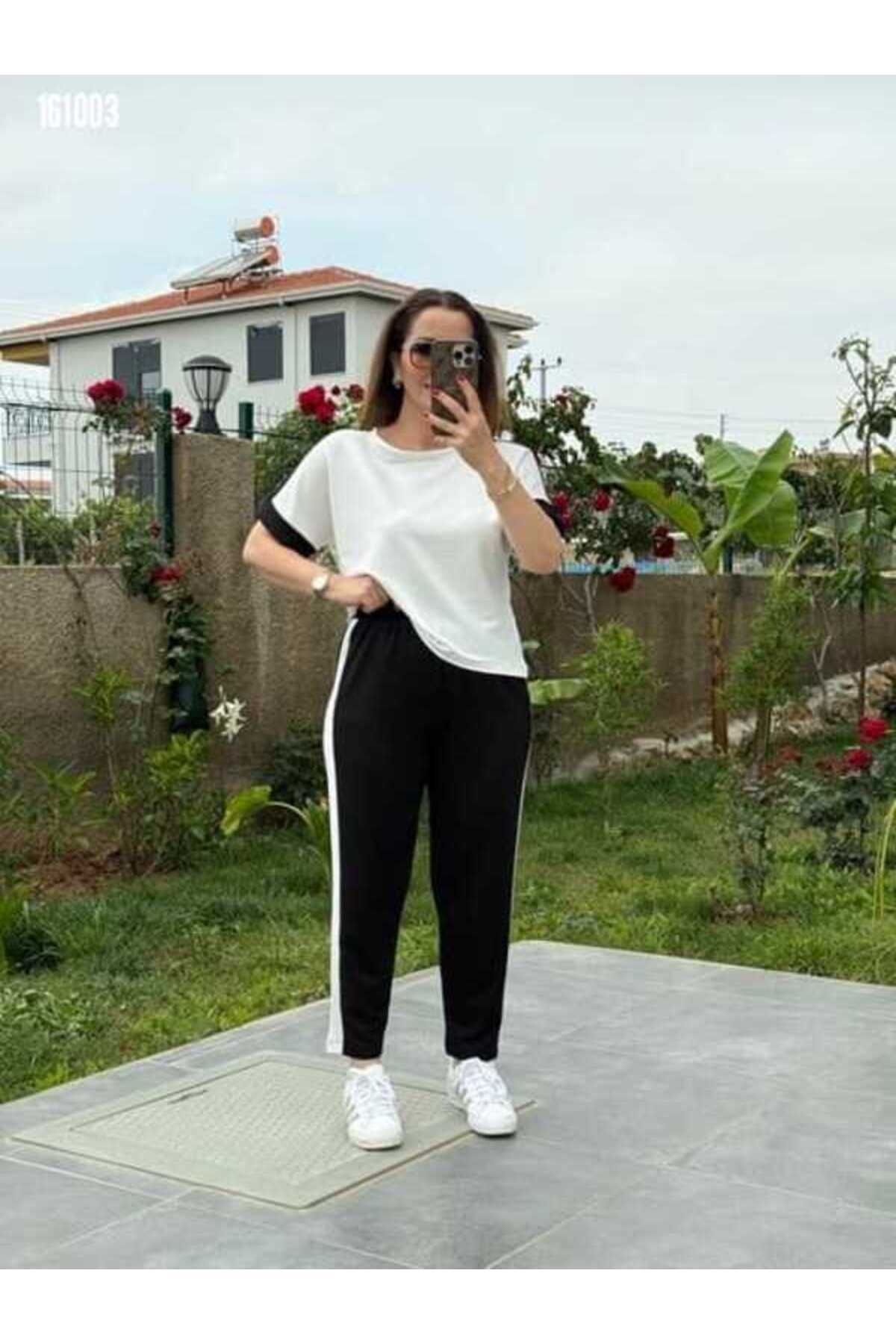Cbm Kadın modal dokulu kumaş yanı şeritli takım 316L Çelik Gold Kolye HEDİYEMİZDİR