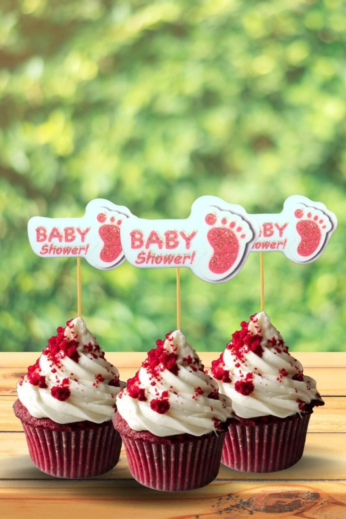 Cadde Süs Baby Shower Yazılı Pembe Kürdan Süs 10`lu