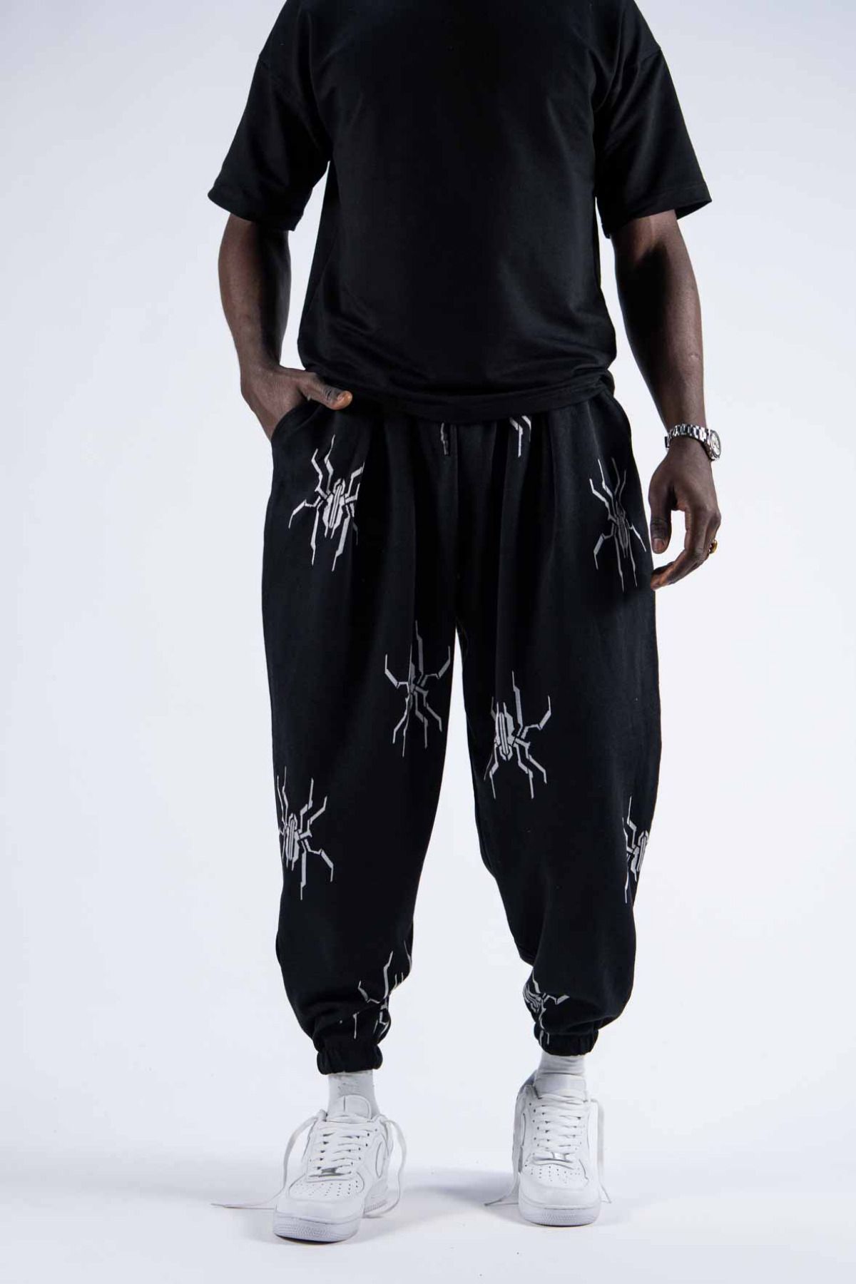 Superbluemexico Erkek Bol Baggy Siyah Şalvar Jogger Pantolon