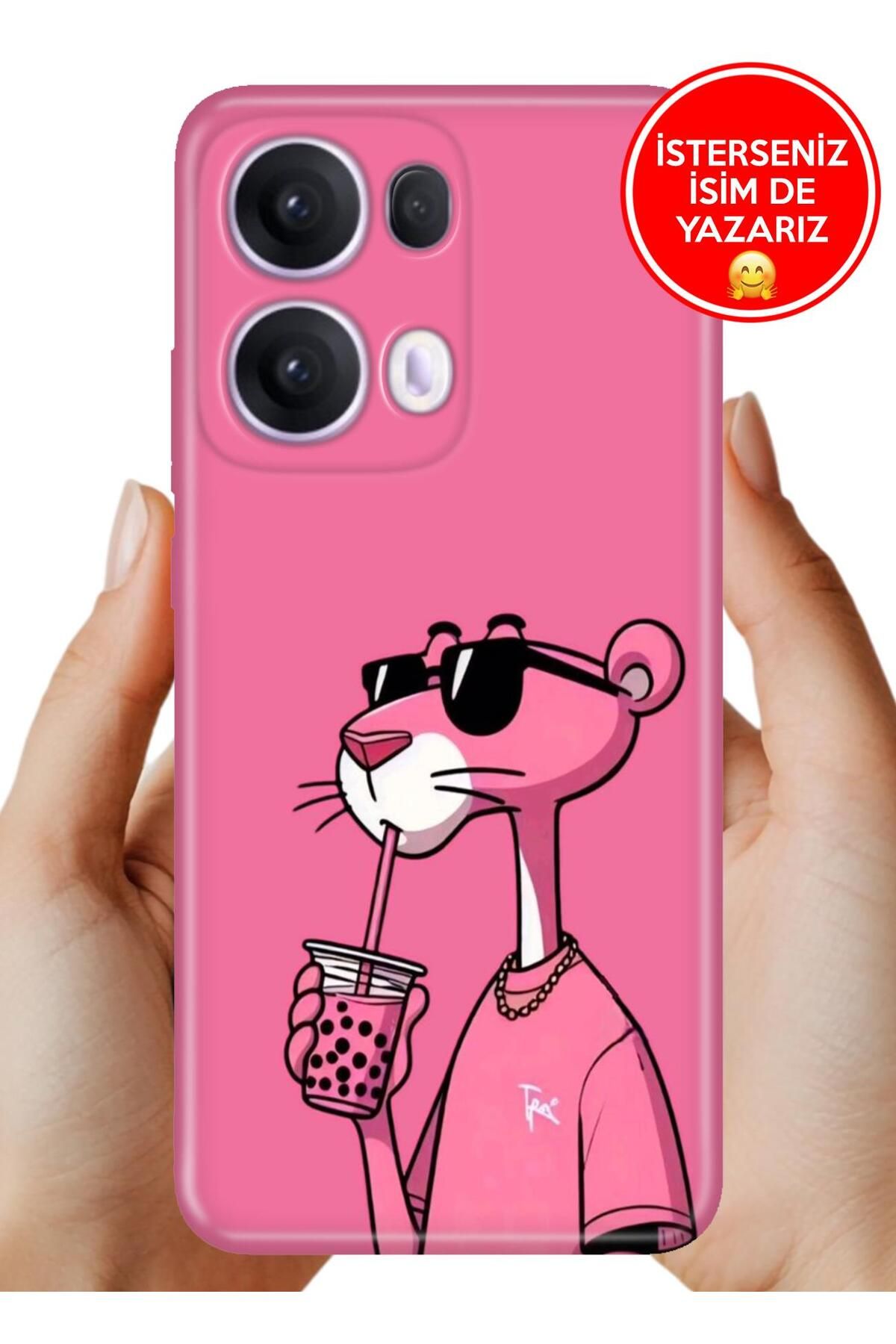 OPPO Reno 13 Pro Kılıf Oppo Reno 13 Pro Desenli Şeffaf Kılıf Üzeri Silikon PinkPanter