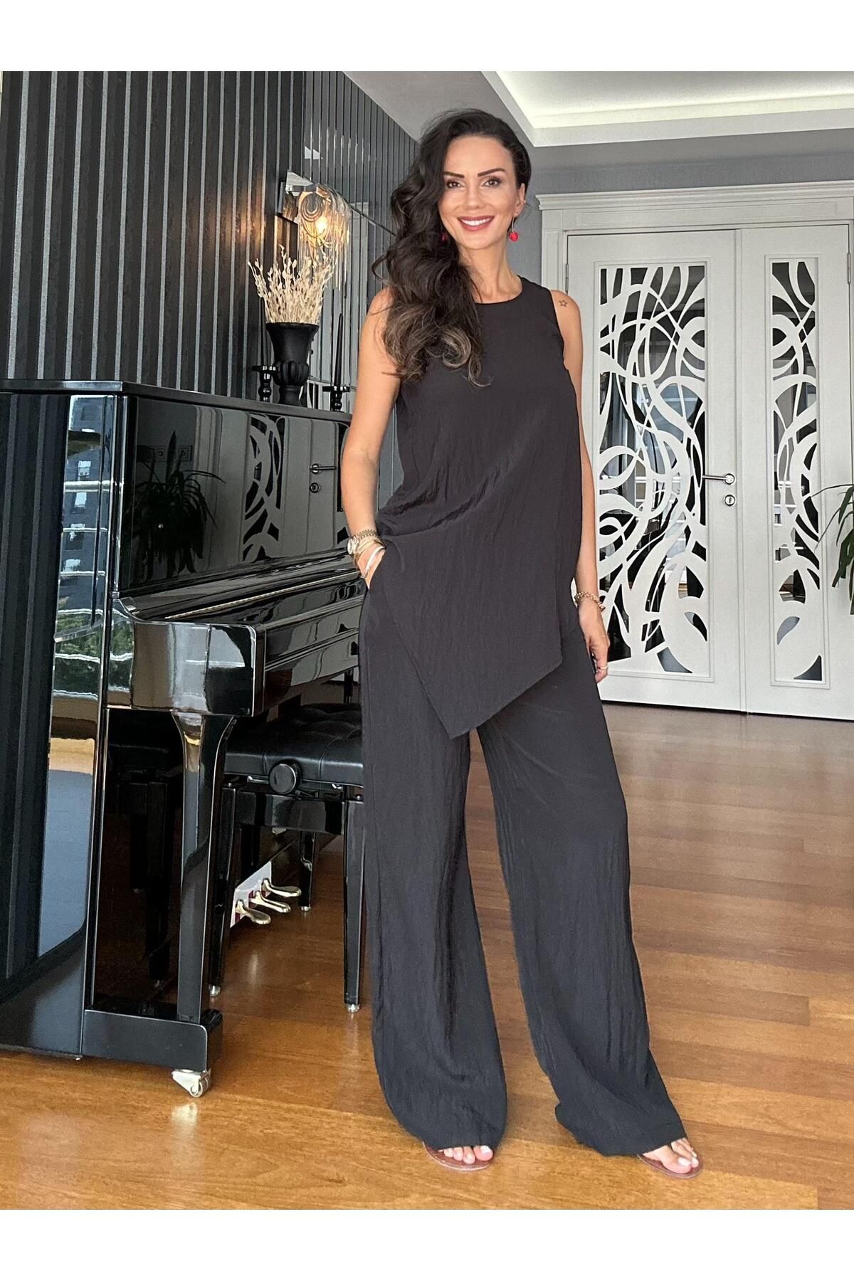 Atelier Derin Siyah Çapraz Kesim Takım