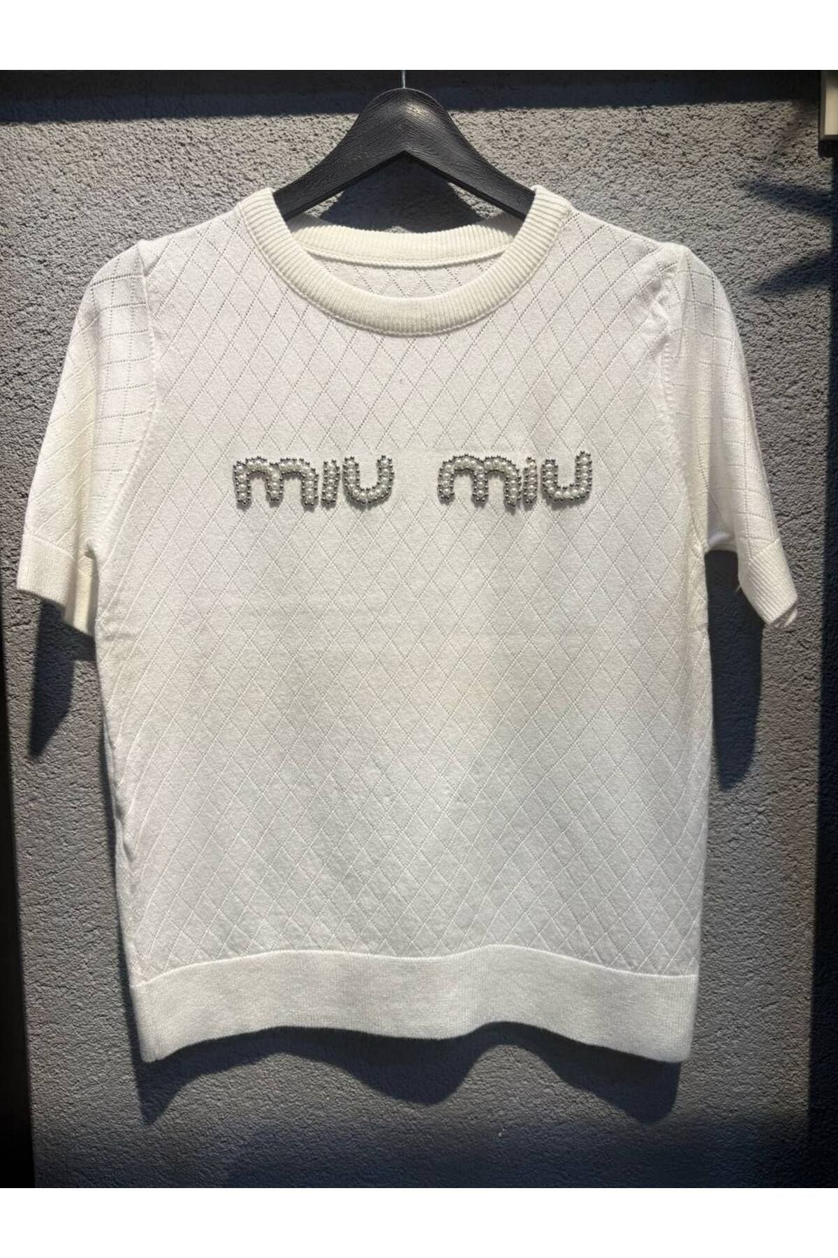 Abalı Yeni sezon MI-U MI-U taşlı pamuklu bluz.