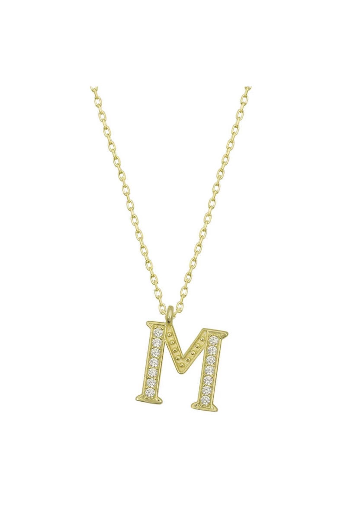 MT29 GİYİM 925 Ayar Gümüş Gold M Harfi Kadın Gümüş Kolye (T6620) (336336)