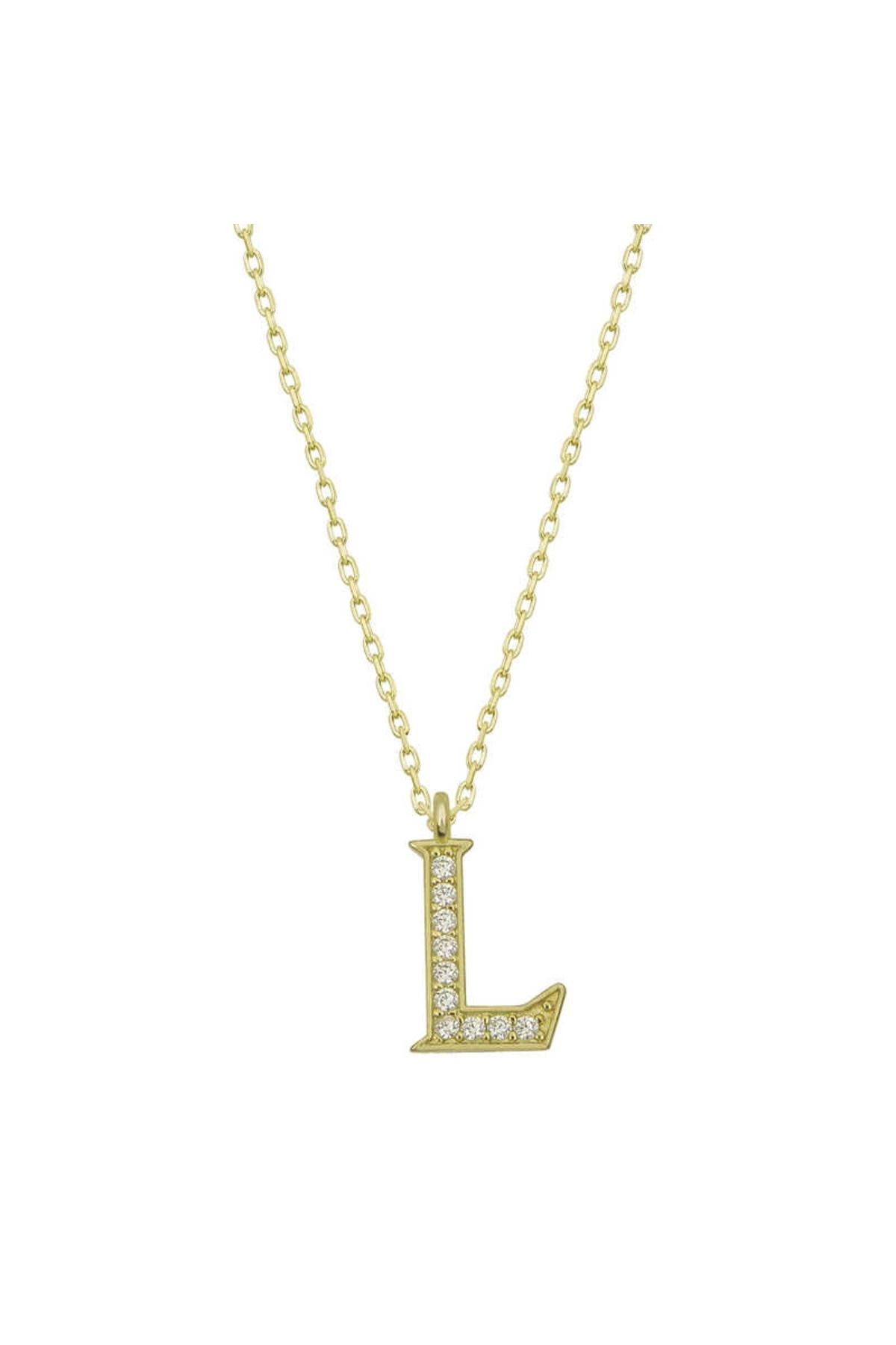 MT29 GİYİM 925 Ayar Gümüş Gold L Harfi Kadın Gümüş Kolye (T6619) (336336)