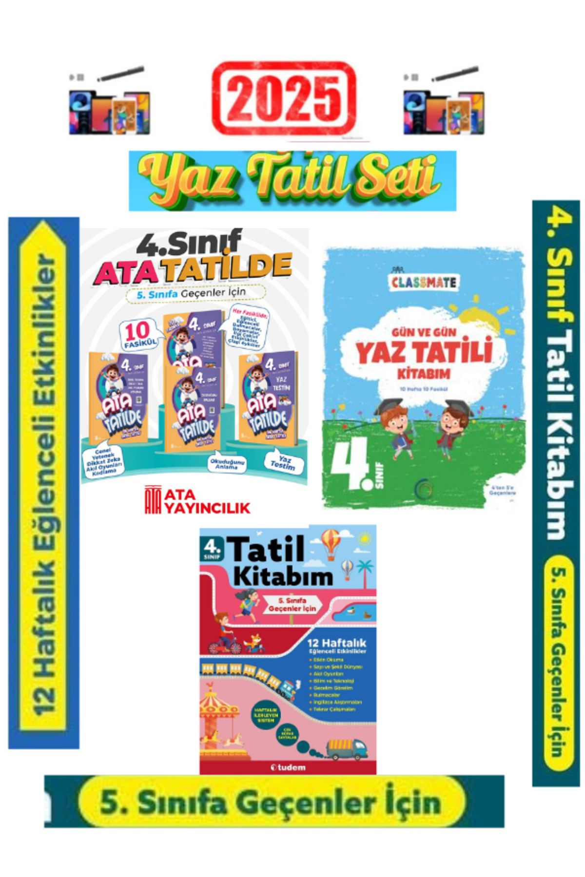 Fenomen Yayıncılık Ata 4.Sınıf Yaz Tatil+Okyanus 4.Sınıf Gün Gün Yaz Tatil+Tudem 4.Sınıf 12 Yaz Tatil+Kalem