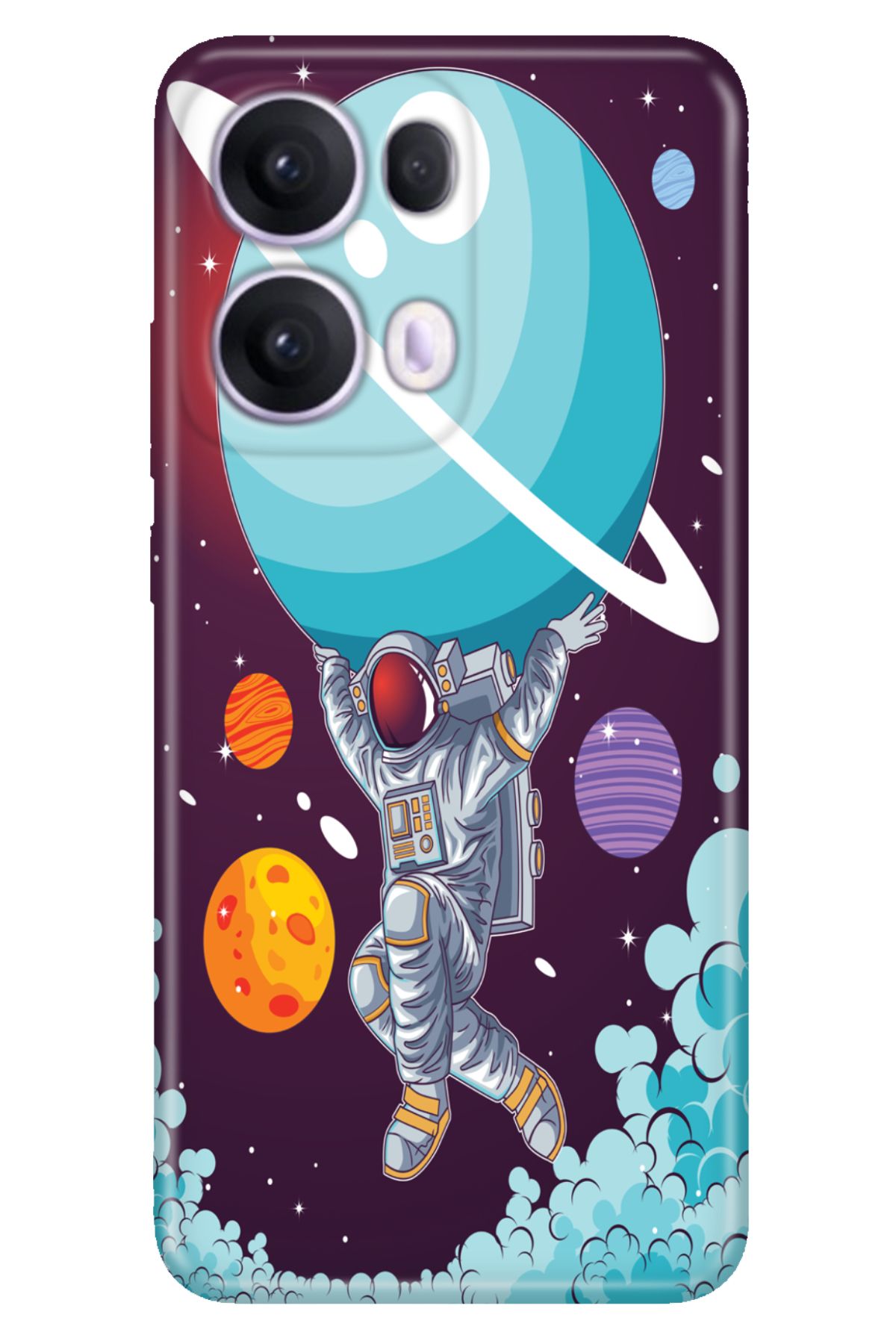 OPPO Reno 13 Pro Kılıf Oppo Renkli Silikon Baskılı TPU Astronot