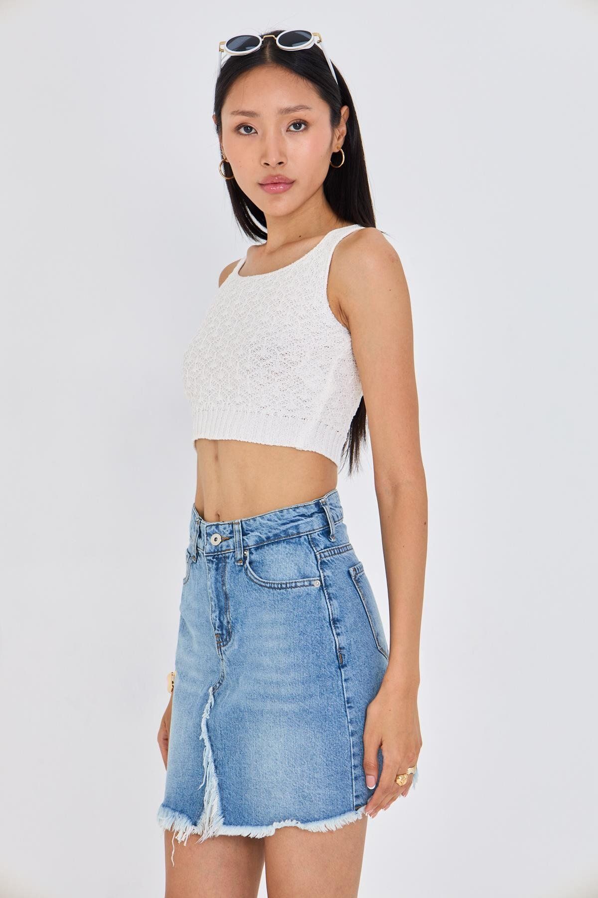 TIFFANY&TOMATO Ajurlu Crop Bluz - Bej