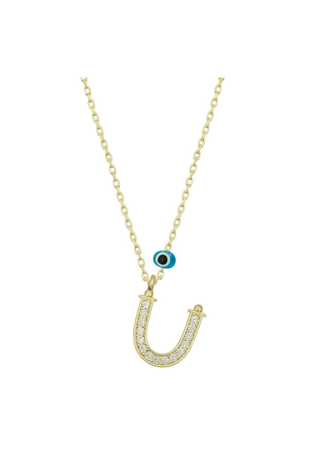 KAKTÜS JACK 925 Ayar Gümüş Nazar Gold Ü Harfi Kadın Gümüş Kolye (T6799) (336336)