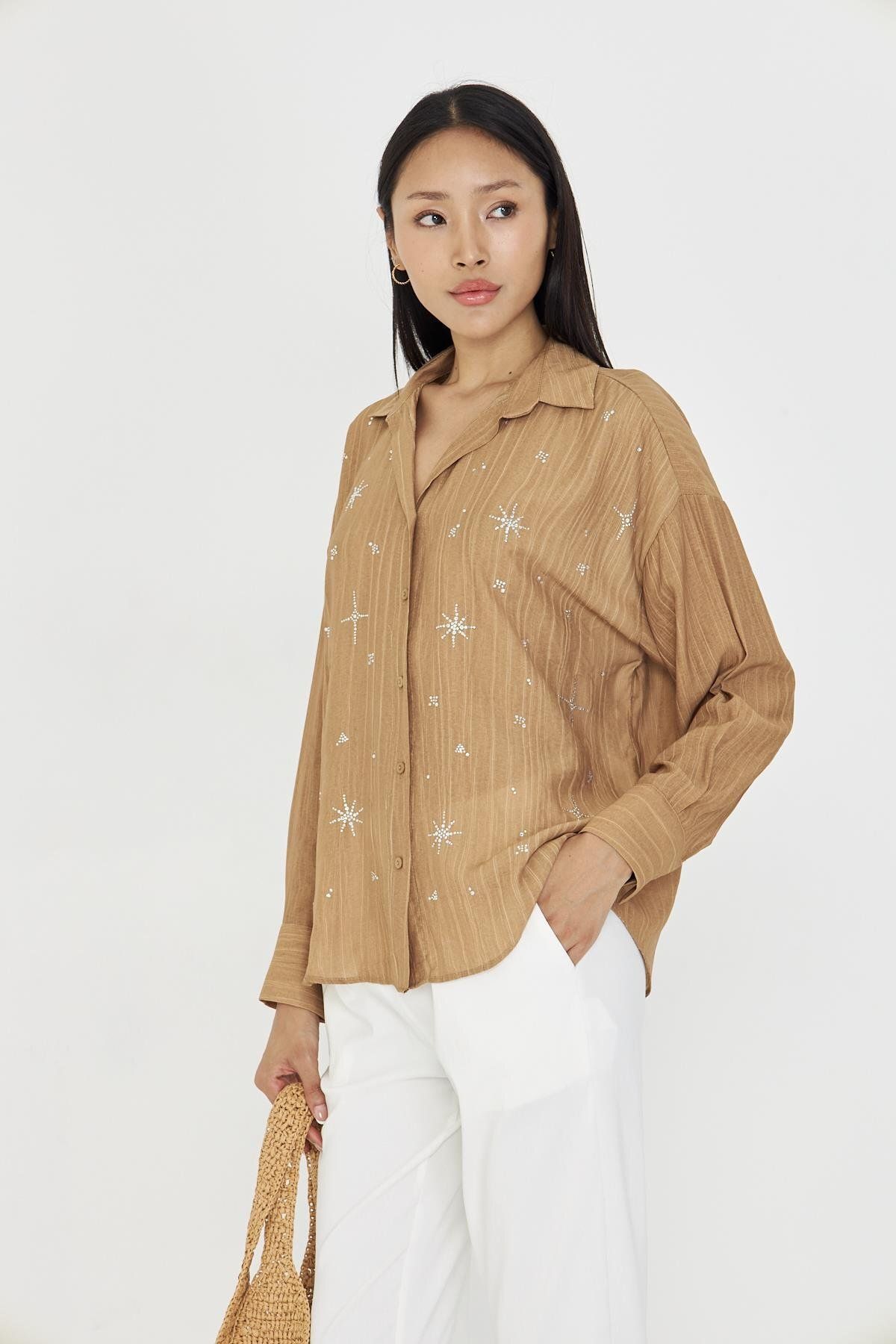 TIFFANY&TOMATO Taşlı Çizgili Rayon Gömlek
