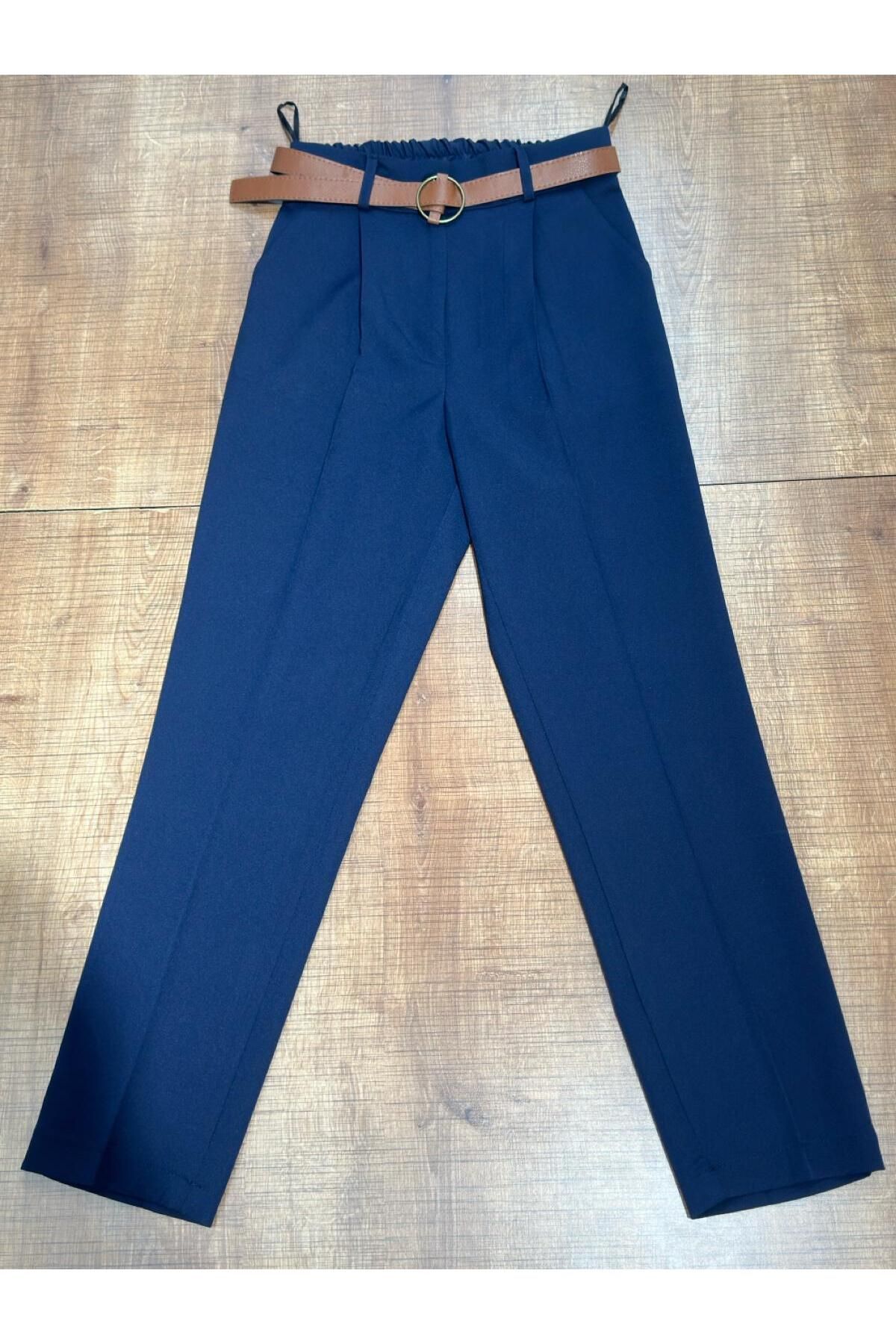 HANIMCA GİYİM KEMERLİ BELİ ARKADAN LASTİKLİ YANDAN CEPLİ KALEM KESİM YAZLIK PANTALON