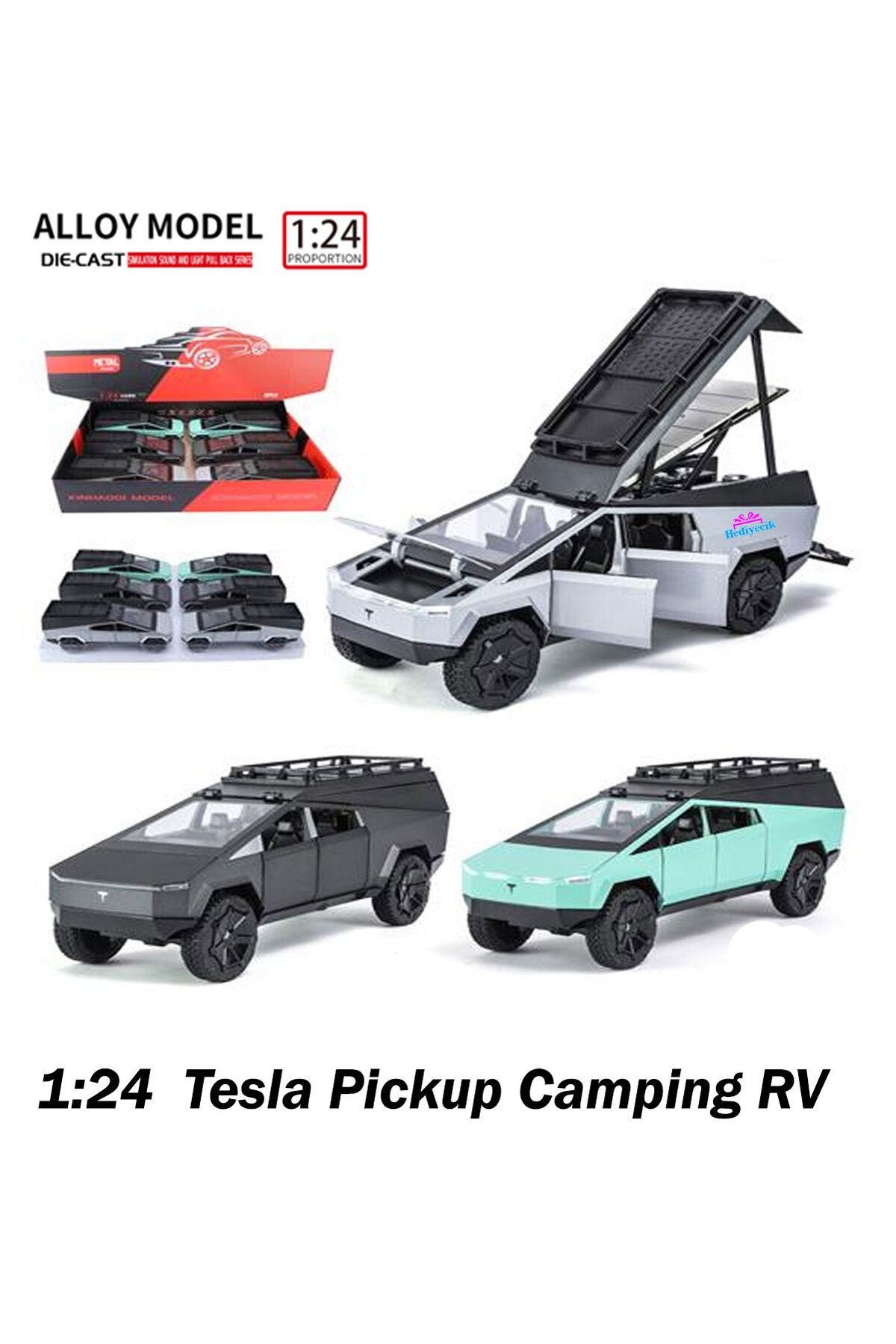 hediyecik 1:24 Tesla Pickup Camping RV Diecast Koleksiyon Metal Model Araba