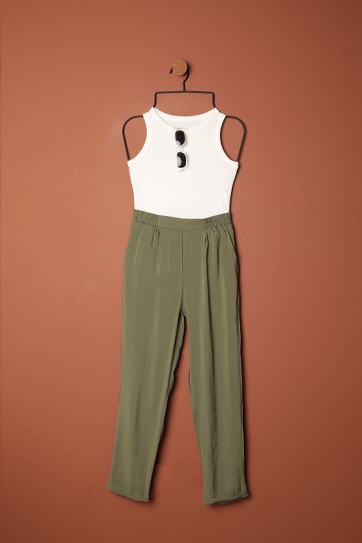 devrialemshoes Modal Kumaş Duble Paça Kadın Pantolon-Haki