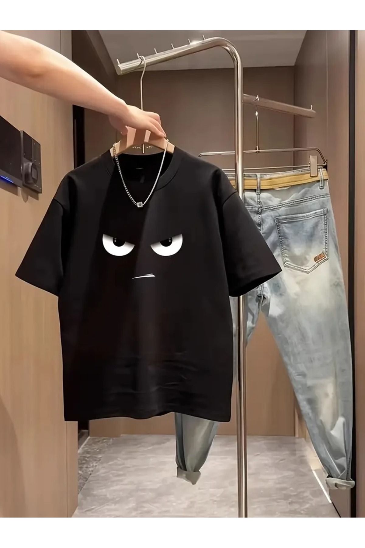 LAND MODA Erkekler için %100 Pamuklu Günlük Kısa Kollu Tişört, Cesur Kırmızı Yüz Grafik Baskılı