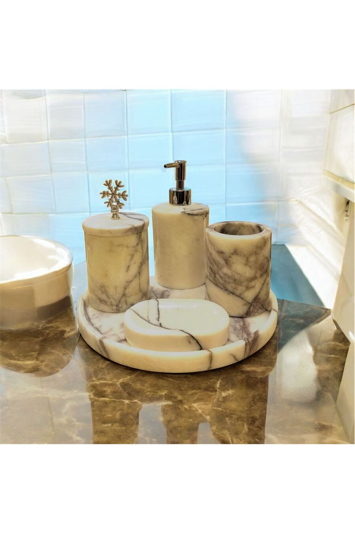 AURA STONE Oniks Doğaltaş Banyo Seti
