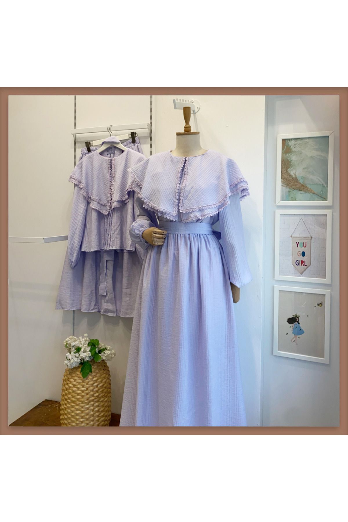 Faya Boutique Lila Geniş Yakalı Florlyn Gofre Takım
